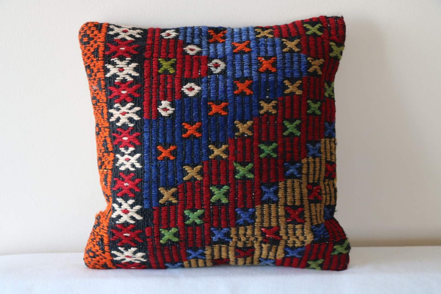 Vintage Kilim Pillow Covers (Set of 2): Turkish Wool, 16x16 Sofa Decor