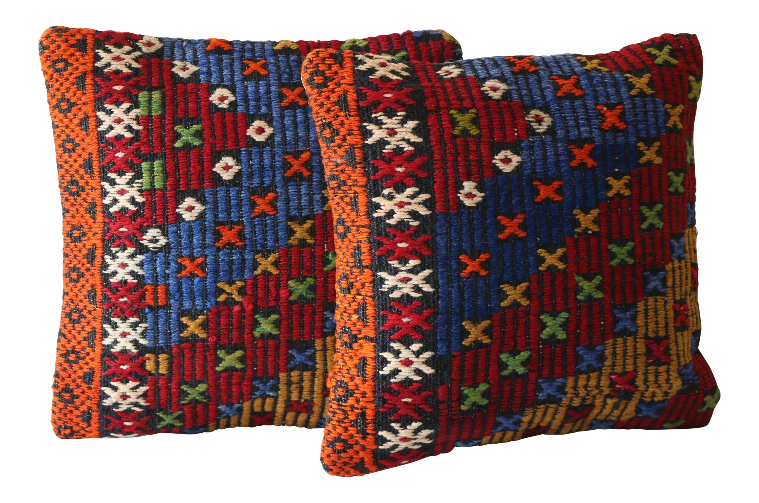 Vintage Kilim Pillow Covers (Set of 2): Turkish Wool, 16x16 Sofa Decor