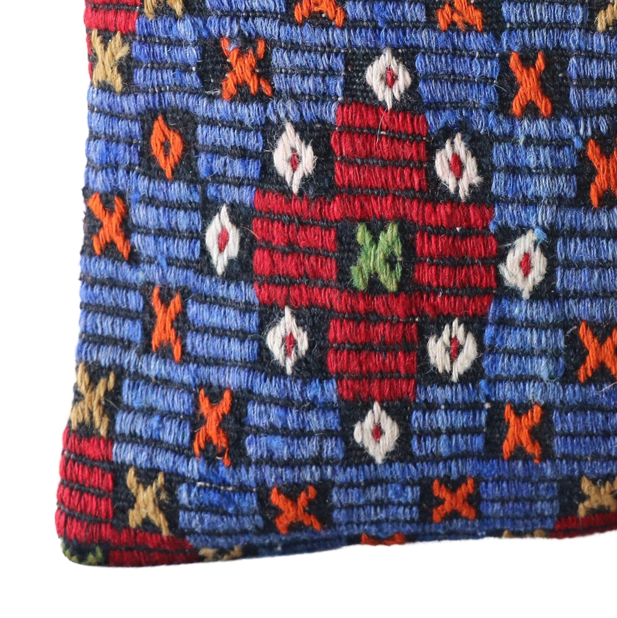 Handmade Turkish Kilim Pillow Cover: Vintage Wool Cotton, 16x16