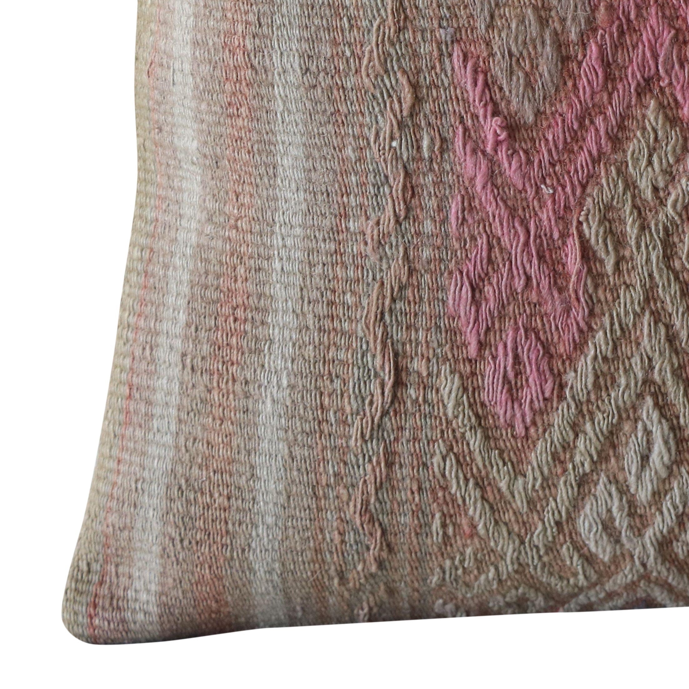 Vintage Turkish Kilim Pillow Cover: Faded Pink Wool, 16x16 Inches