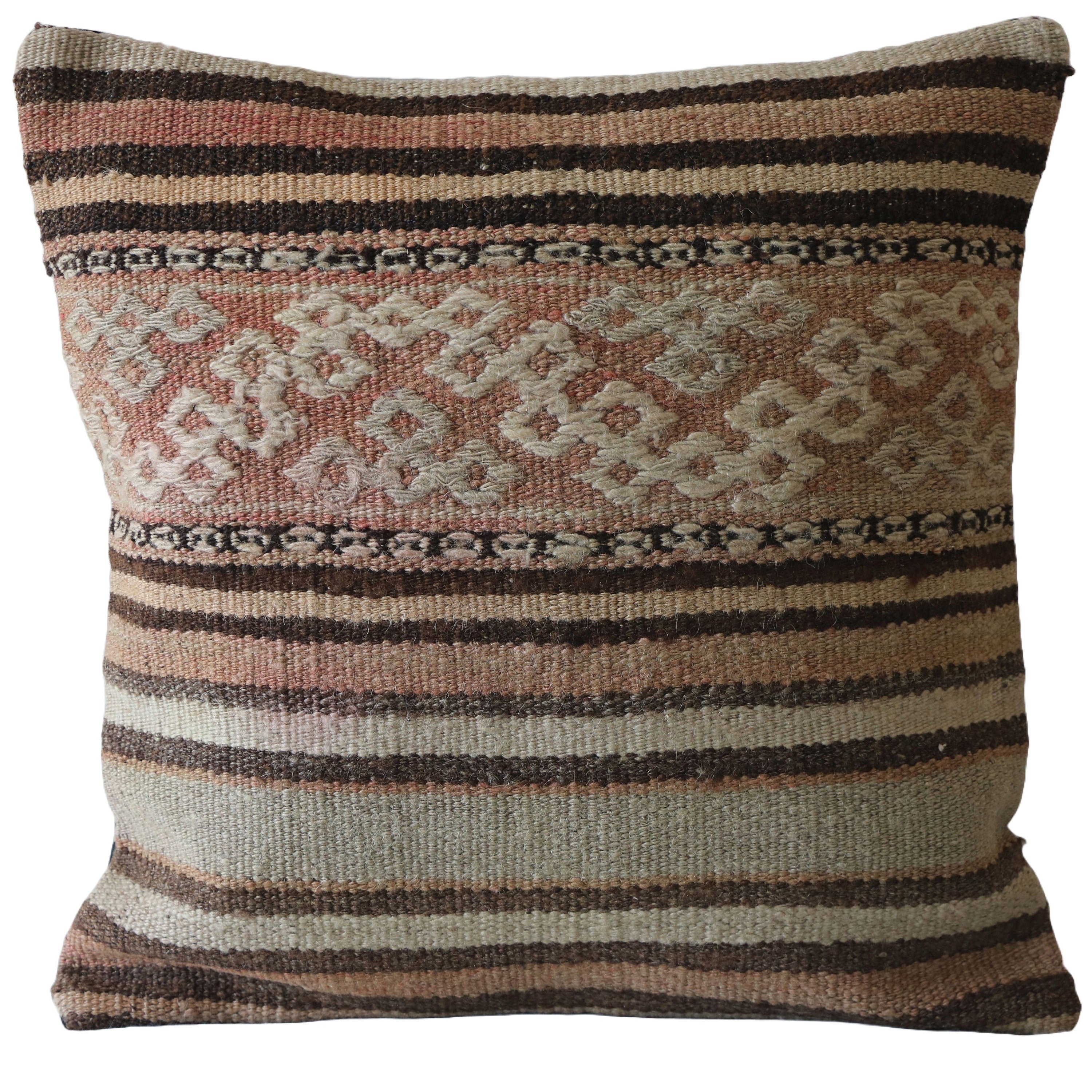 Handmade Kilim Pillow Cover: Vintage Turkish Wool Pillowcase (16x16 Inches)