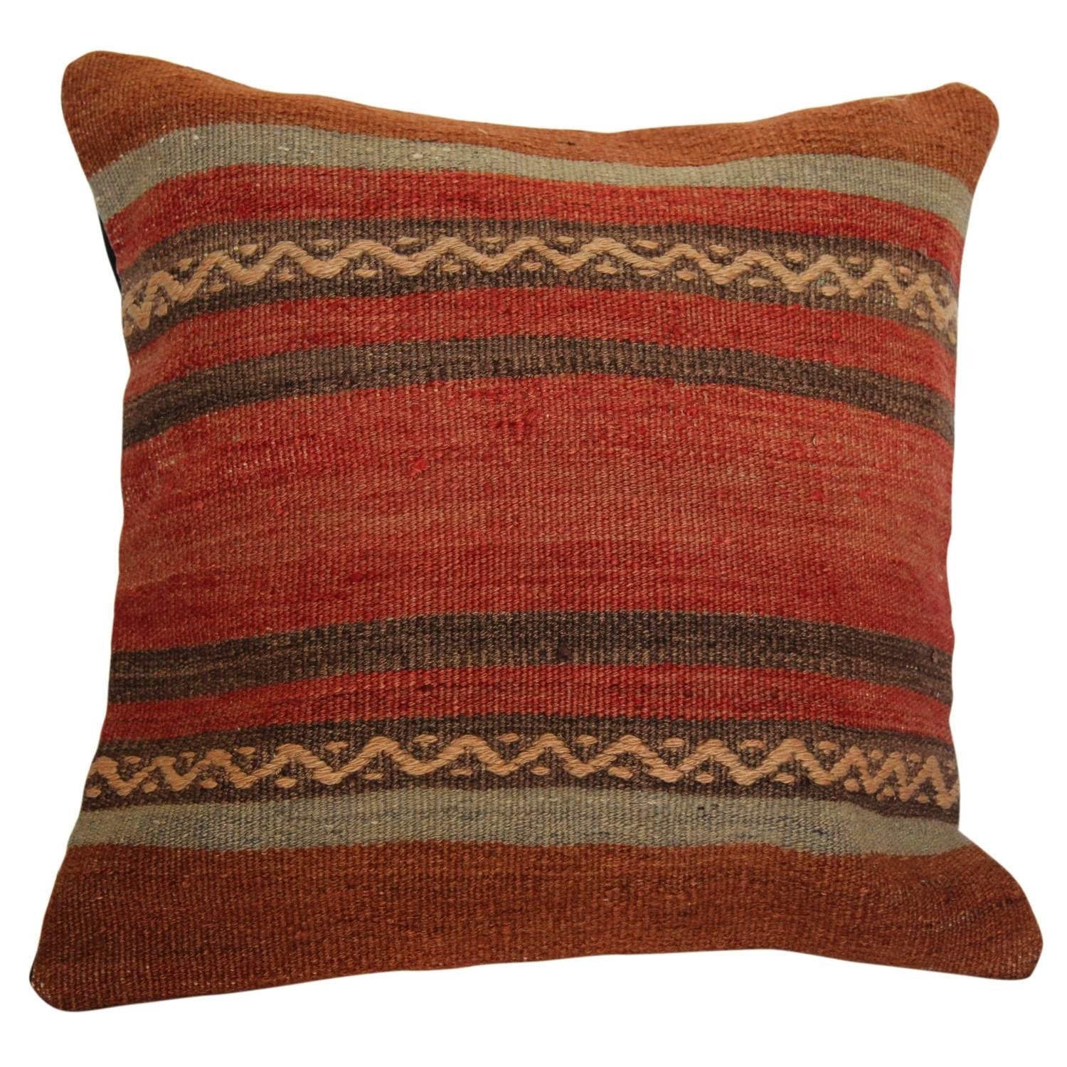 Vintage Kilim Pillow Cover: Boho Chic Wool Pillowcase (16x16 Inches)
