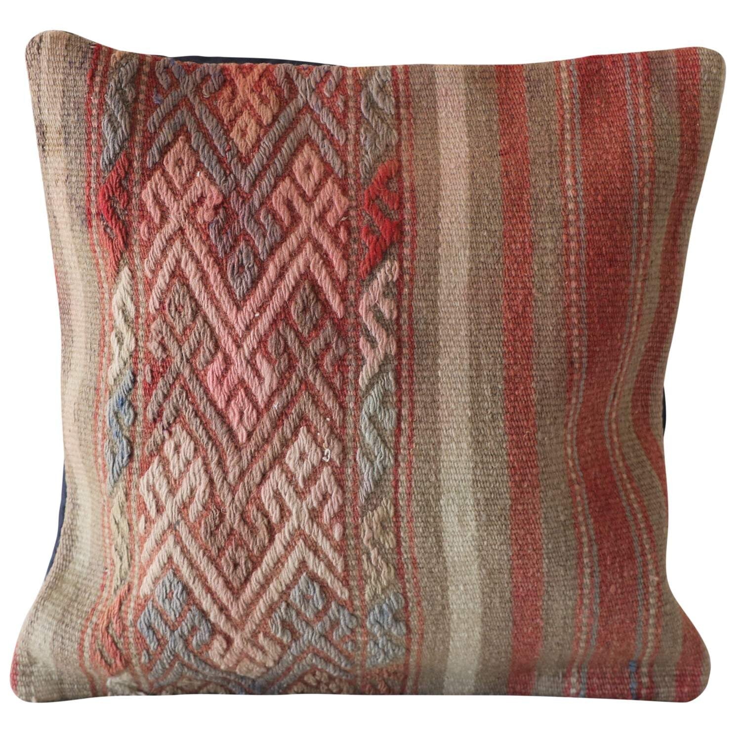 Boho-Chic Pillow Rose Pink Rug Kilim Pillowcase Handmade Vintage Home Decor