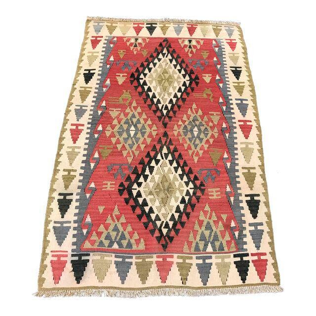 4x6 Kilim Rug Nomad Falt-Woven Handmade Turkish Rug, 3'7"x5'8"