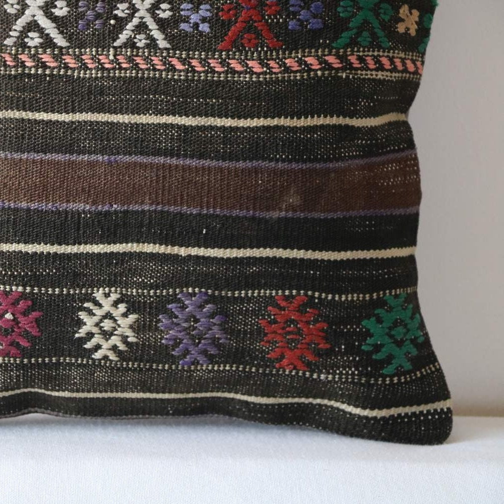 Vintage Kilim Pillow Cover: Handwoven Turkish Wool, 16x16 Inch