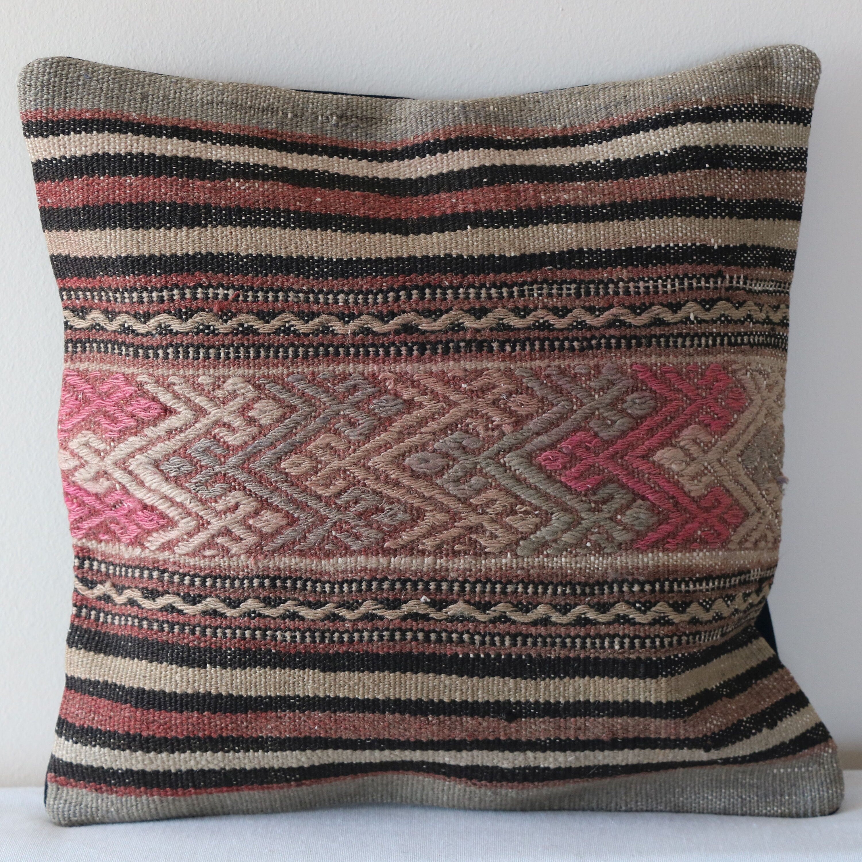 Vintage Kilim Pillow Cover 16x16: Handwoven Turkish Rug Pillow