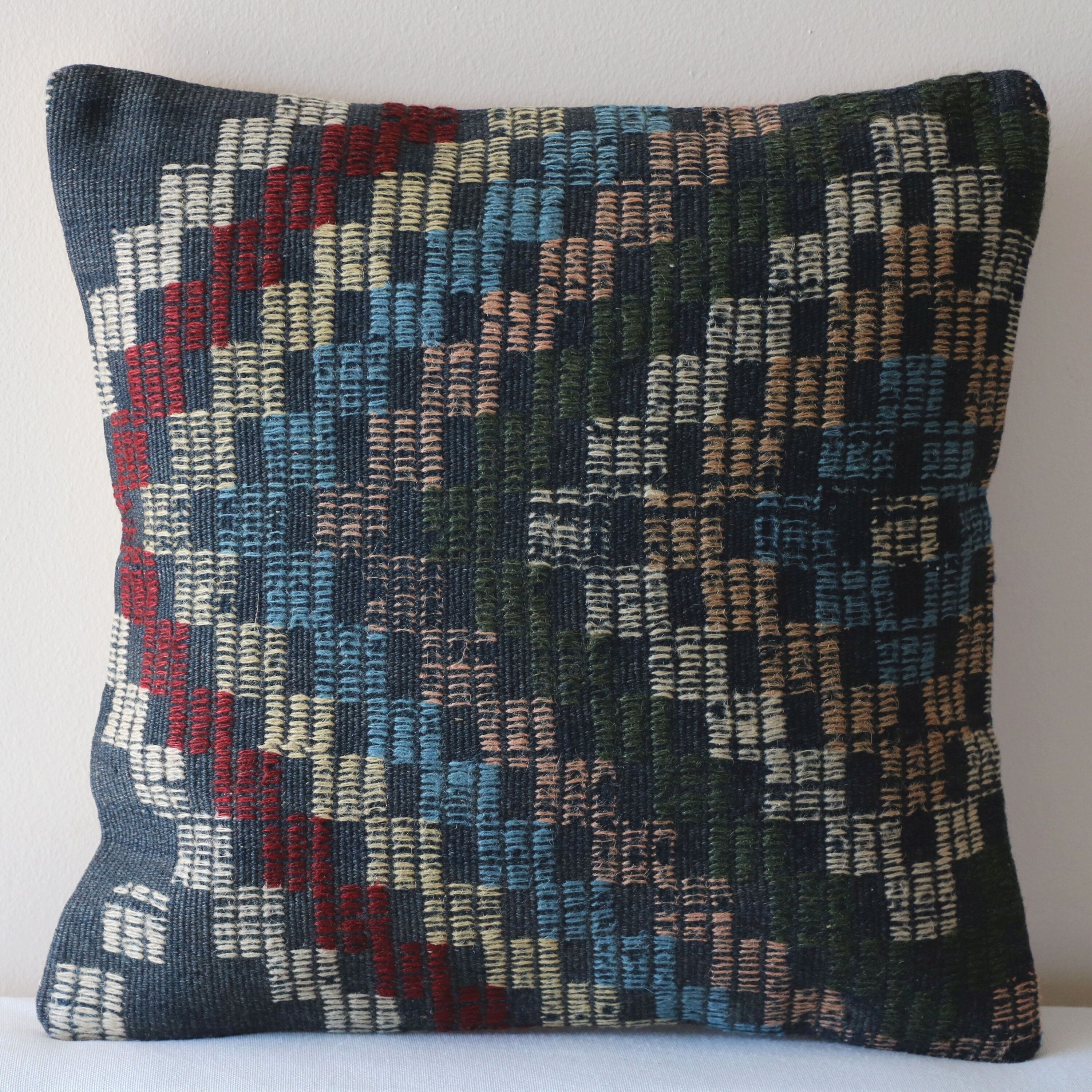 Vintage Kilim Pillow Cover 16x16: Handwoven Turkish Wool Accent