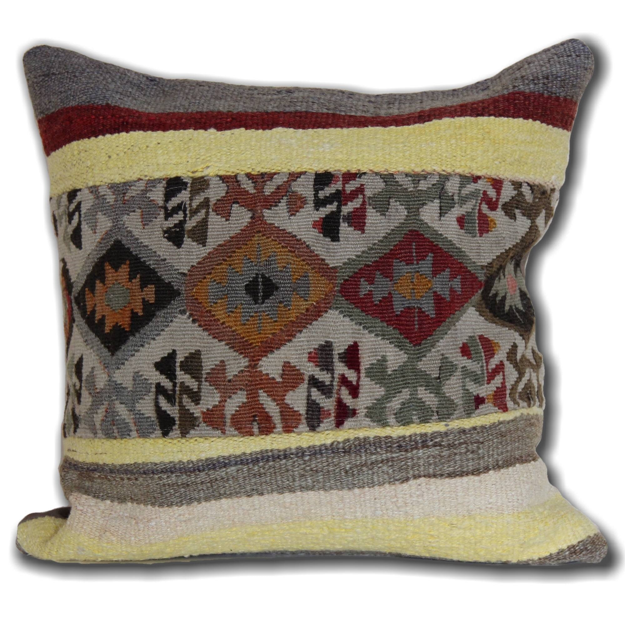 Vintage Kilim Pillow Cover 16x16: Handwoven Wool Turkish Rug