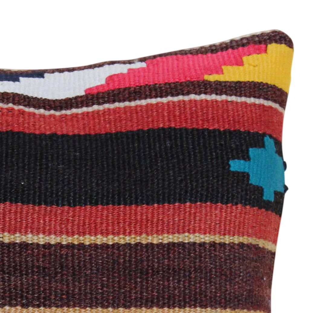 Hand-Knotted Kilim Rug Pillow 16x16 - Vintage Decorative Accent Cushion for Couch & Sofa