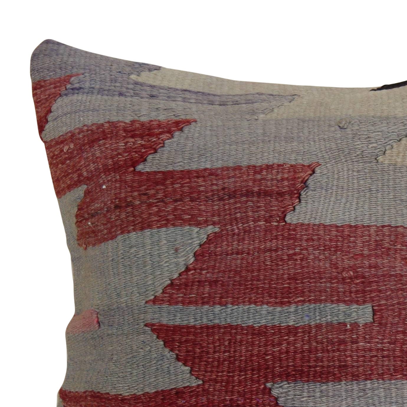 Hand-Knotted Wool Kilim Pillow Cover: Vintage Turkish Rug, 16x16