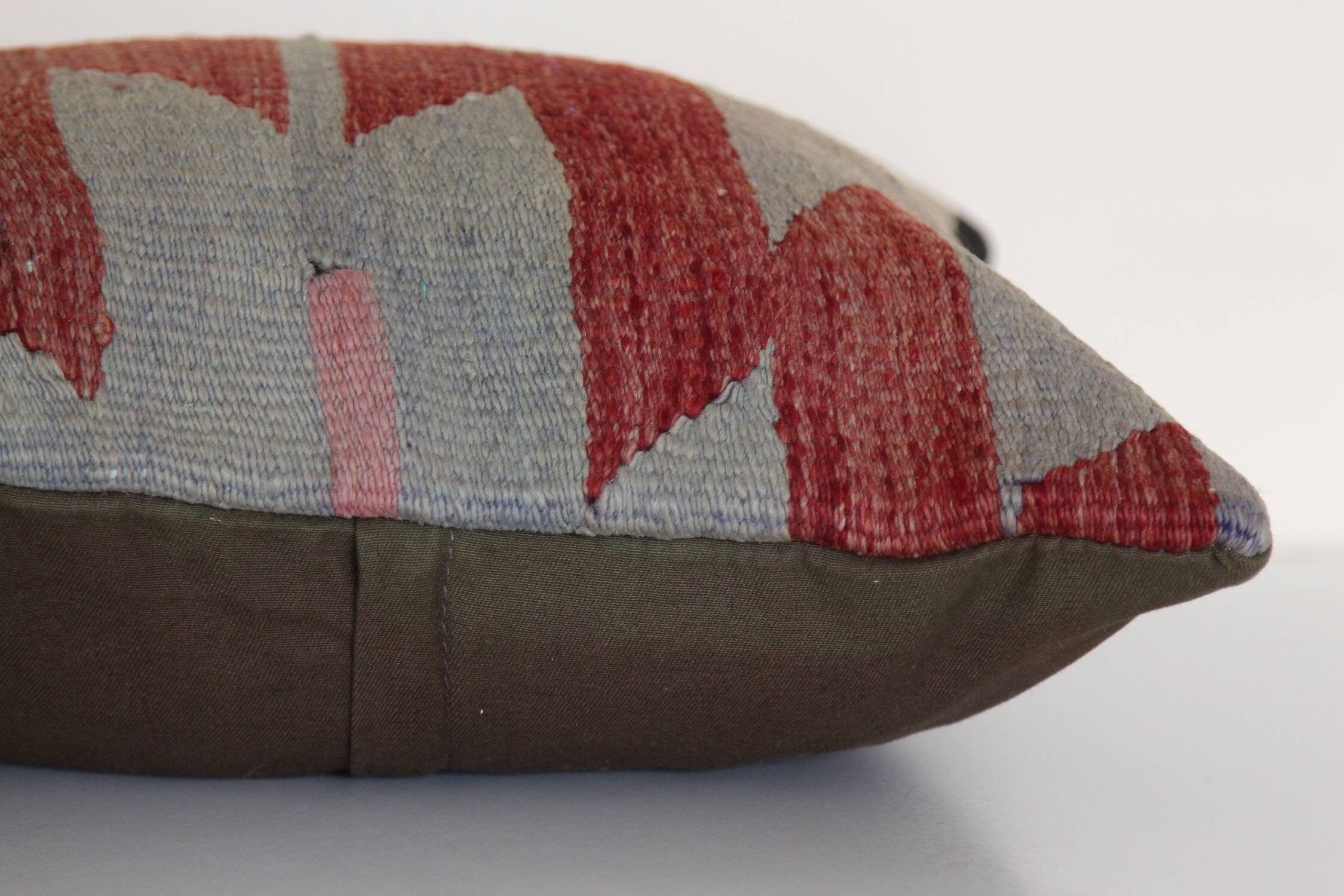Hand-Knotted Wool Kilim Pillow Cover: Vintage Turkish Rug, 16x16