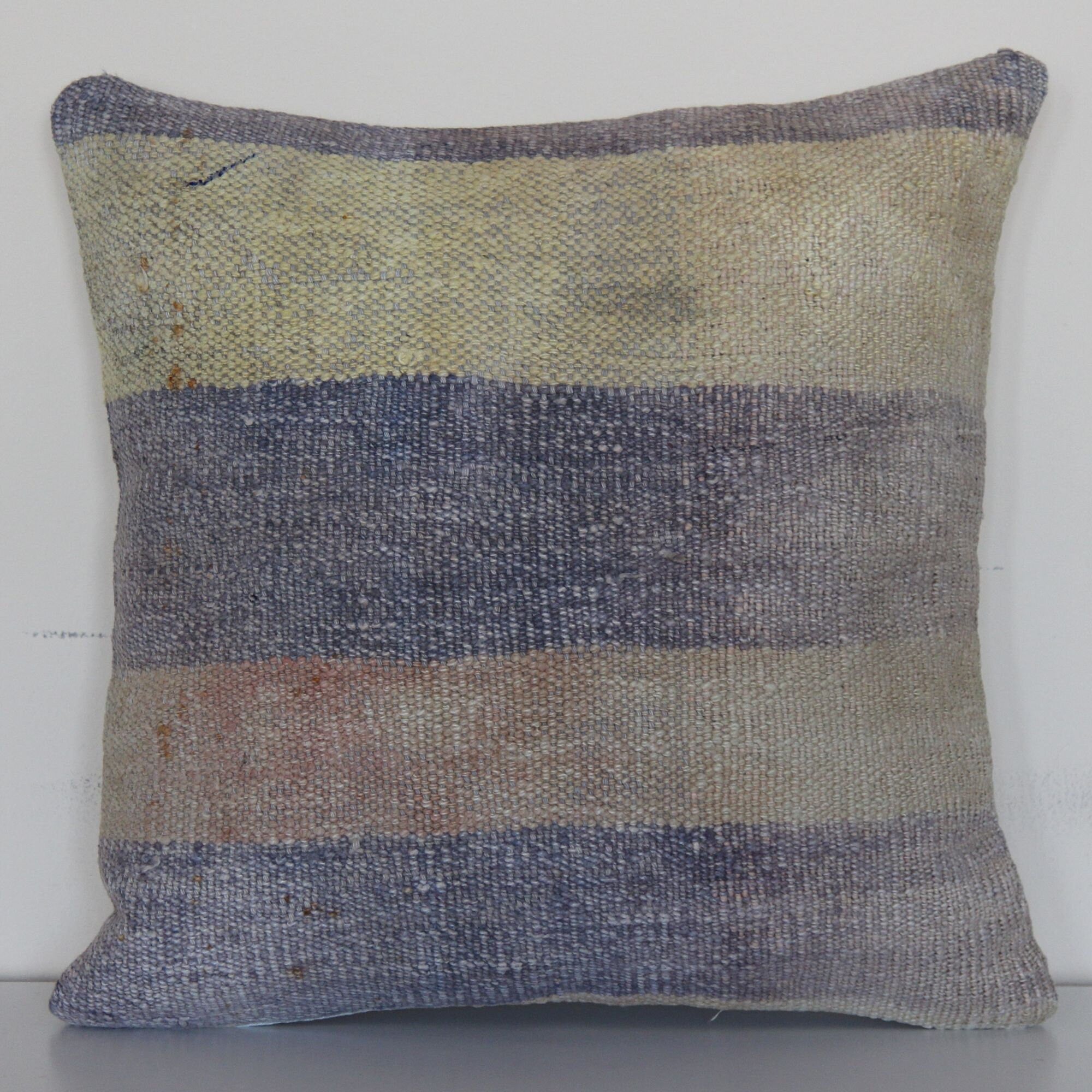 Vintage Kilim Rug Pillow Cover 16x16: Handwoven Turkish Wool Cushion
