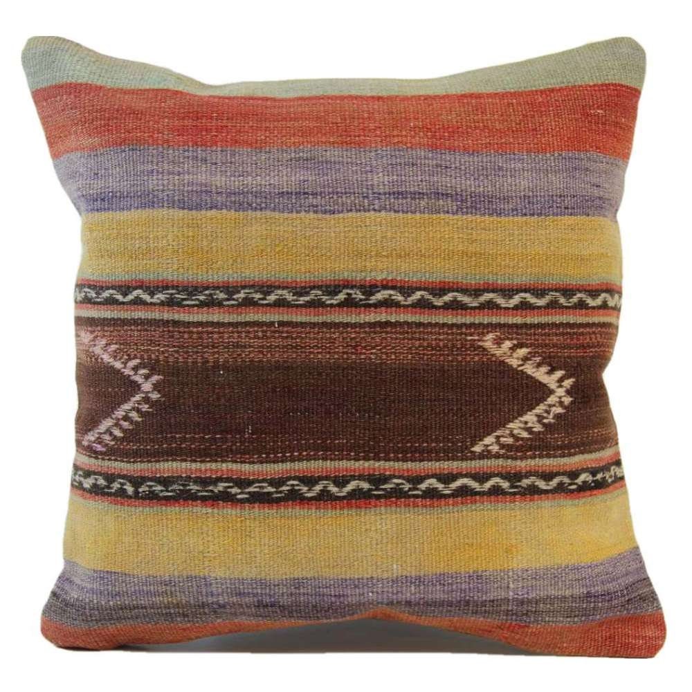 Vintage Decorative Pillow - Hand-Knotted Wool Kilim Rug Pillow Cover 16x16