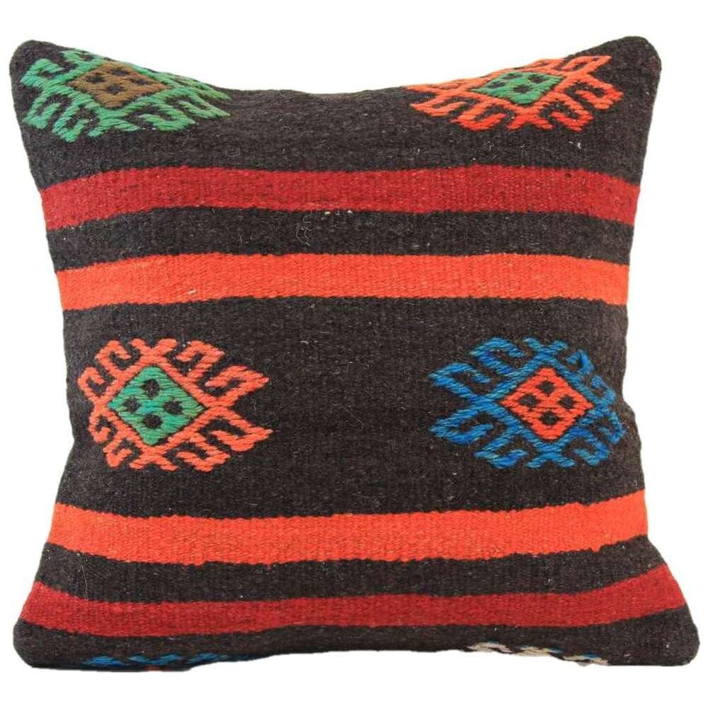 Vintage Kilim Pillow Cover 16x16: Handwoven Wool Embroidered Cushion