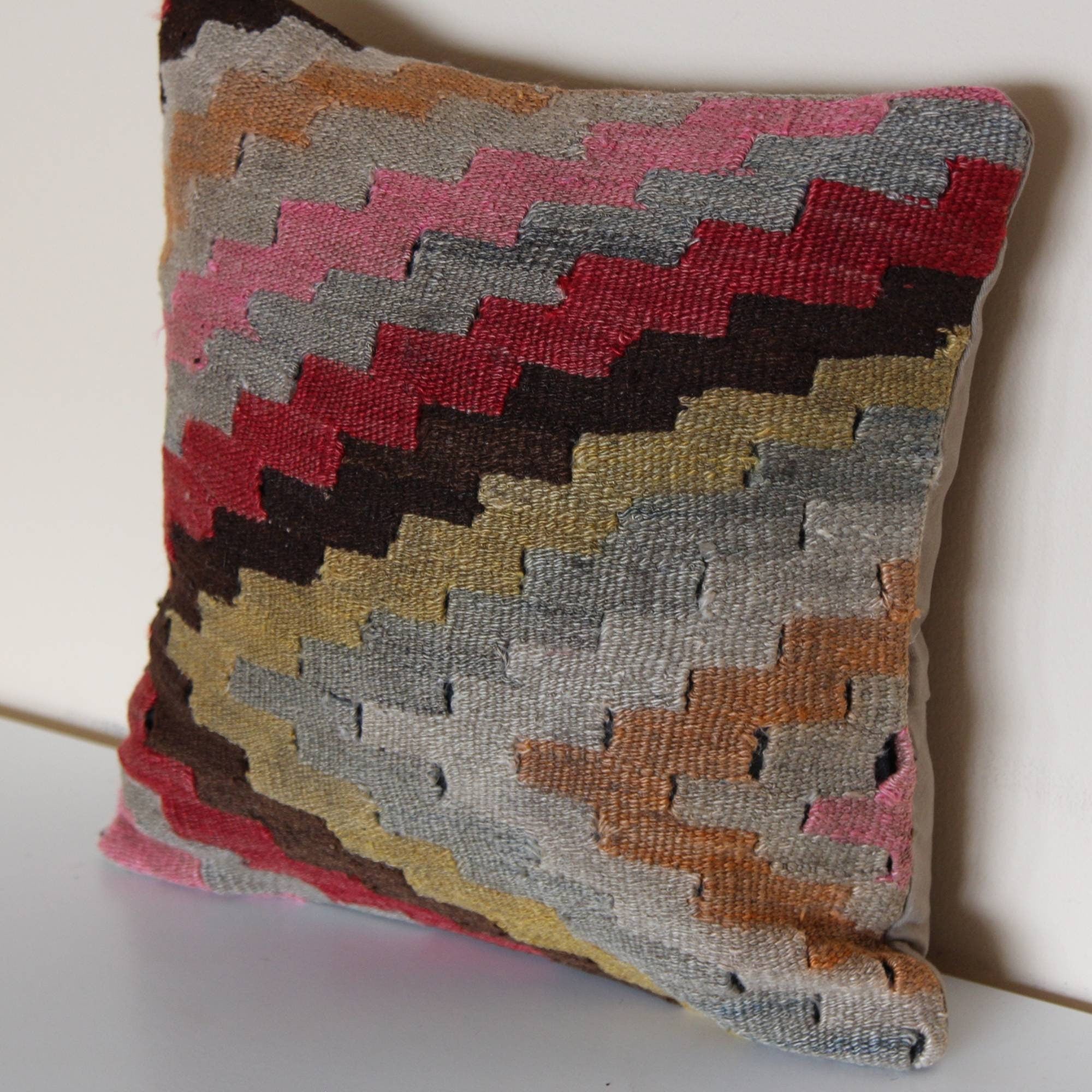 Vintage Kilim Pillow Cover 16x16: Handwoven Wool Accent Pillow
