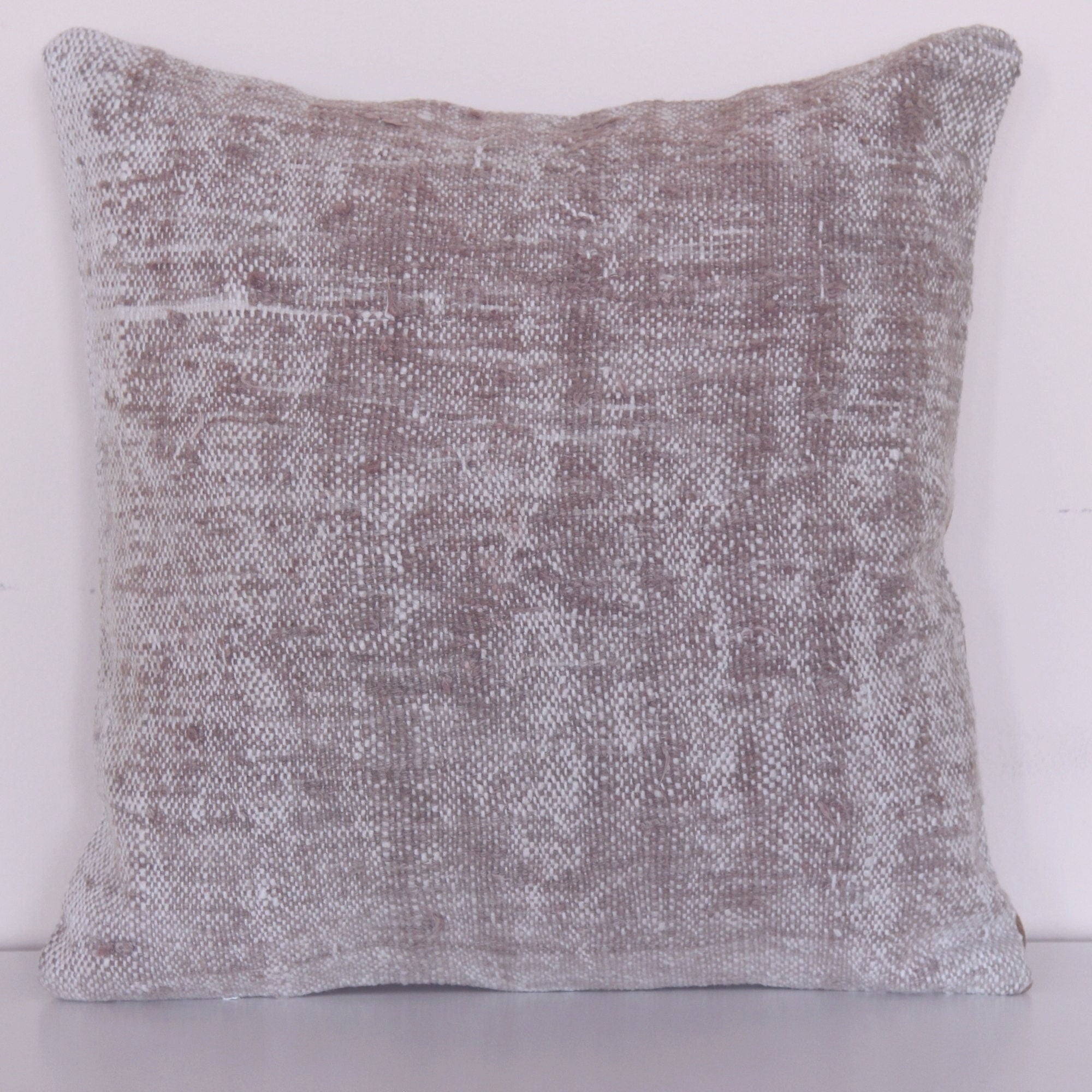 Vintage Hand-Knotted Wool Kilim Pillow Cover - 15x15 Neutral Rug Pillow