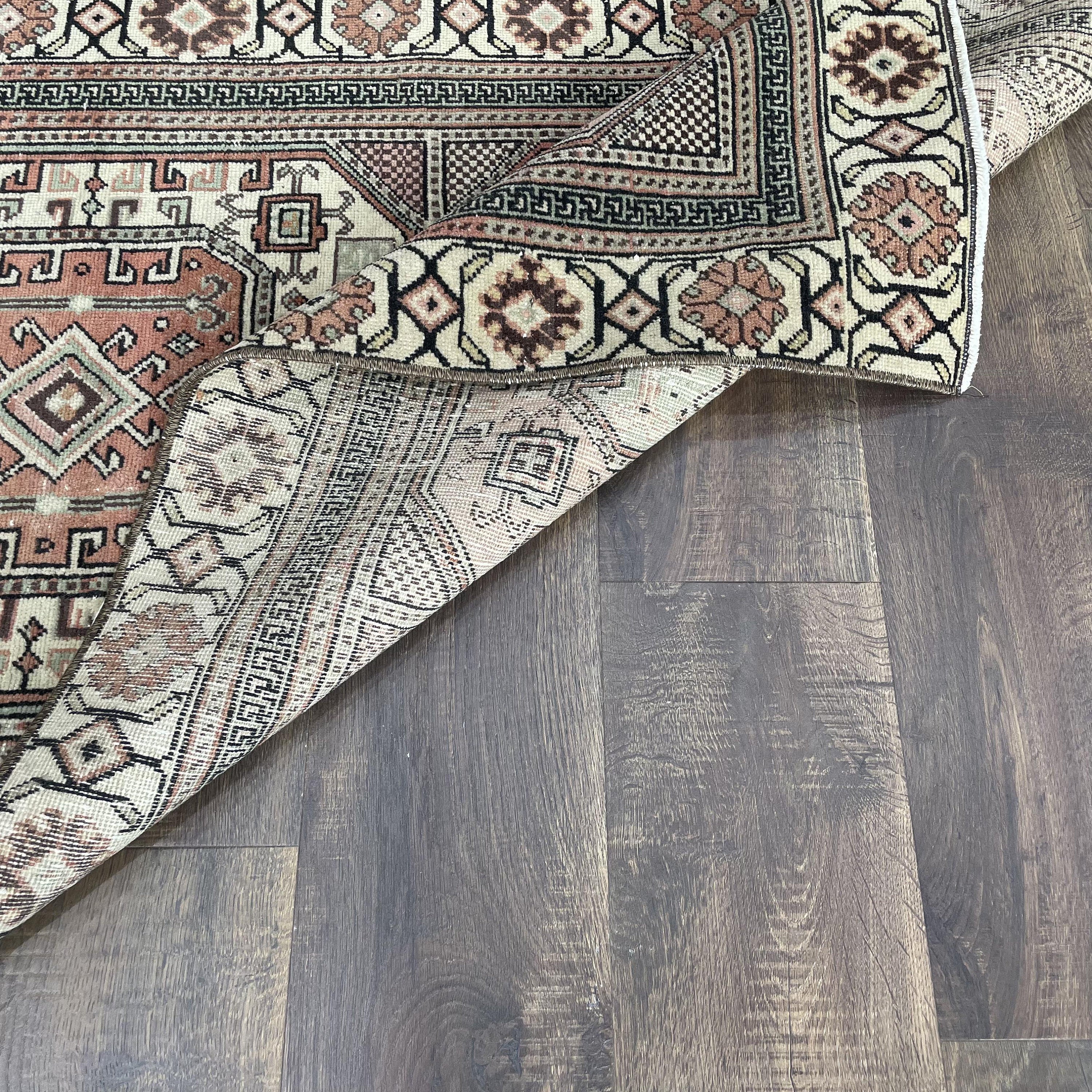 Vintage Turkish Wool Rug Runner: Hand-Knotted Geometric Medallion Design (2'8"X6'2")