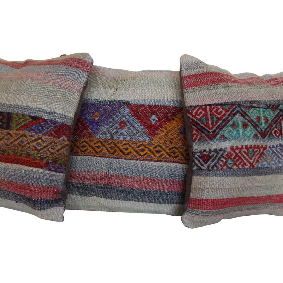 Set of 3 Vintage Kilim Pillow Covers: Turkish Wool Throw Cushions (16x16)