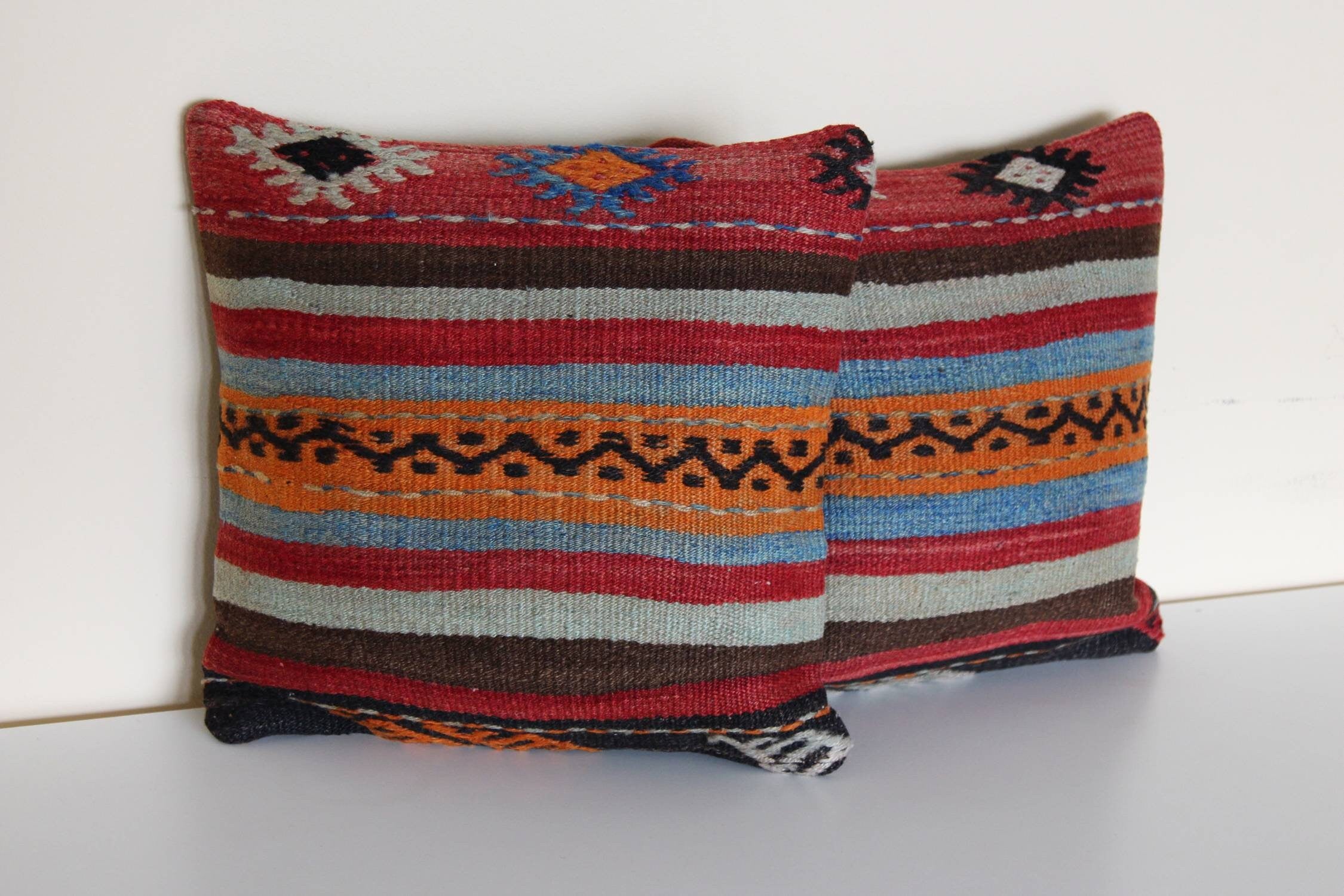 Vintage Kilim Pillow Covers (Pair): Handwoven Wool Accent Cushions