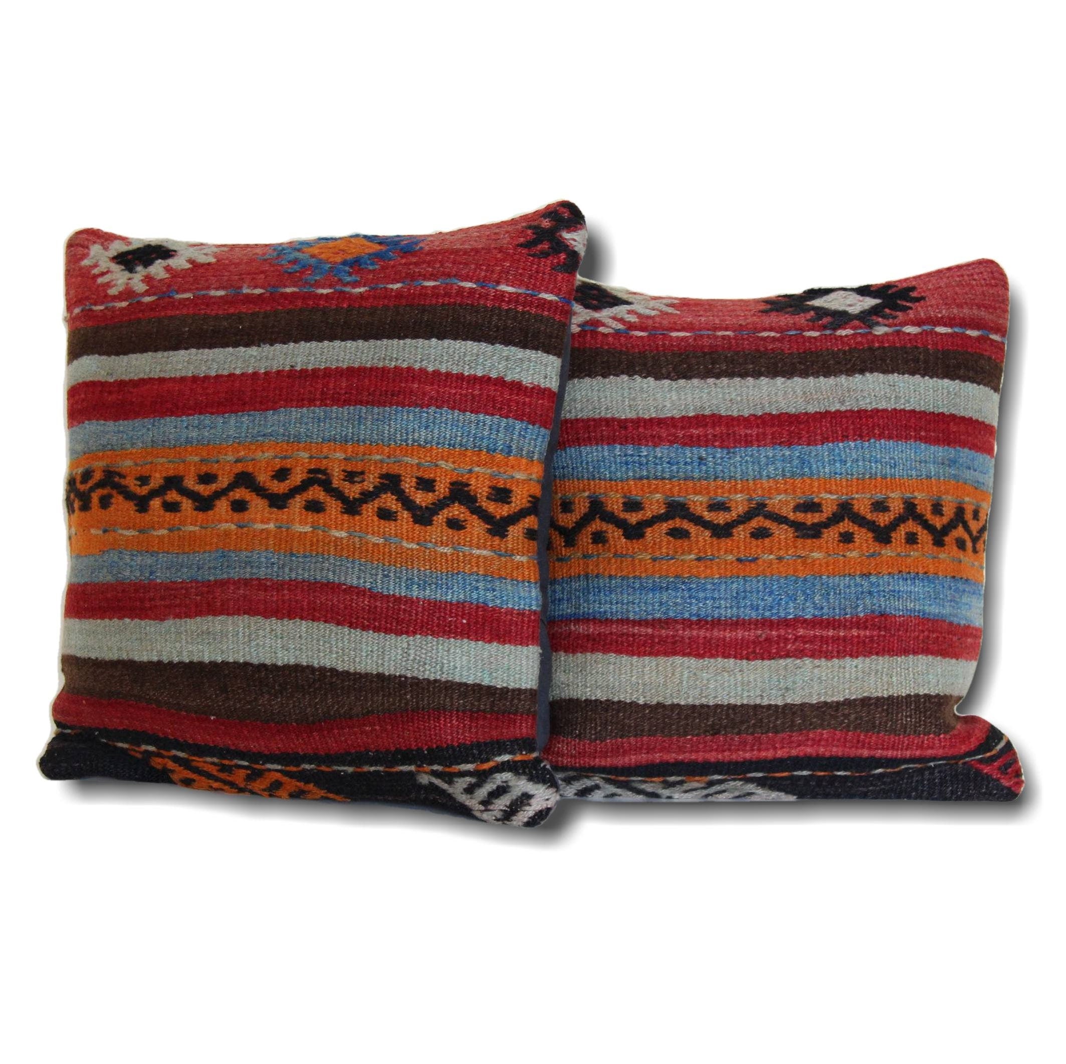 Vintage Kilim Pillow Covers (Pair): Handwoven Wool Accent Cushions