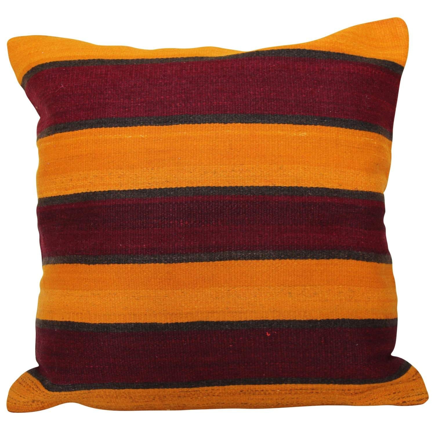 Vintage Wool Kilim Pillow Cover 20x20: Striped Turkish Throw Cushion
