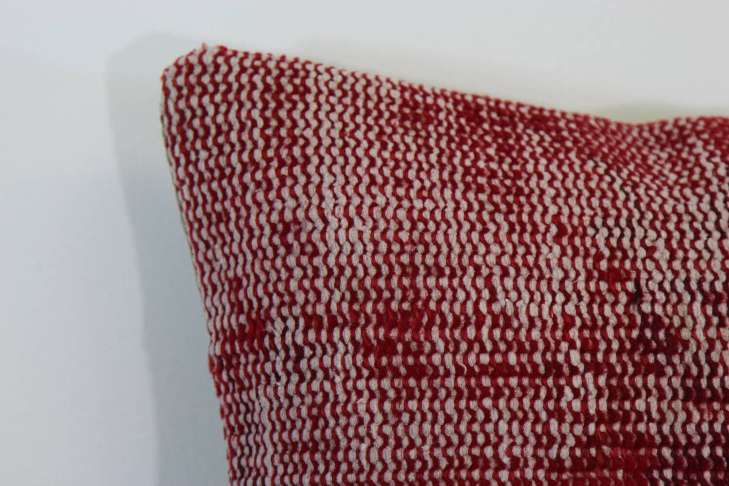 Red Wool Rug Pillow Cover: Hand-Knotted Turkish Kilim, 16x16