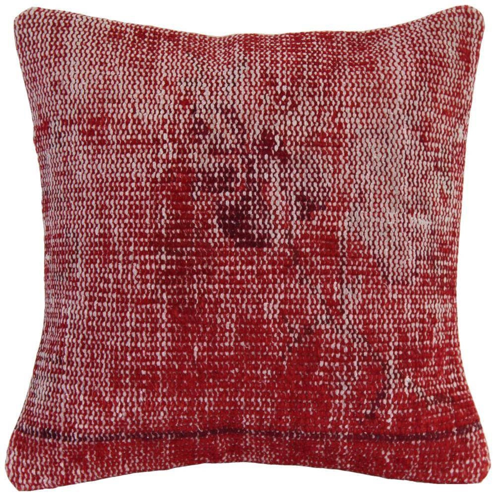 Red Wool Rug Pillow Cover: Hand-Knotted Turkish Kilim, 16x16