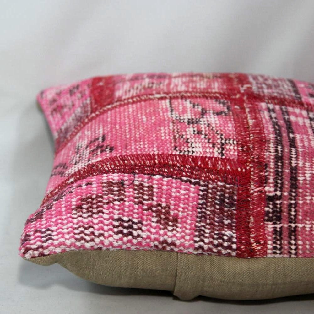 Pink Kilim Pillow Cover 16x16: Hand-Woven Turkish Wool Throw