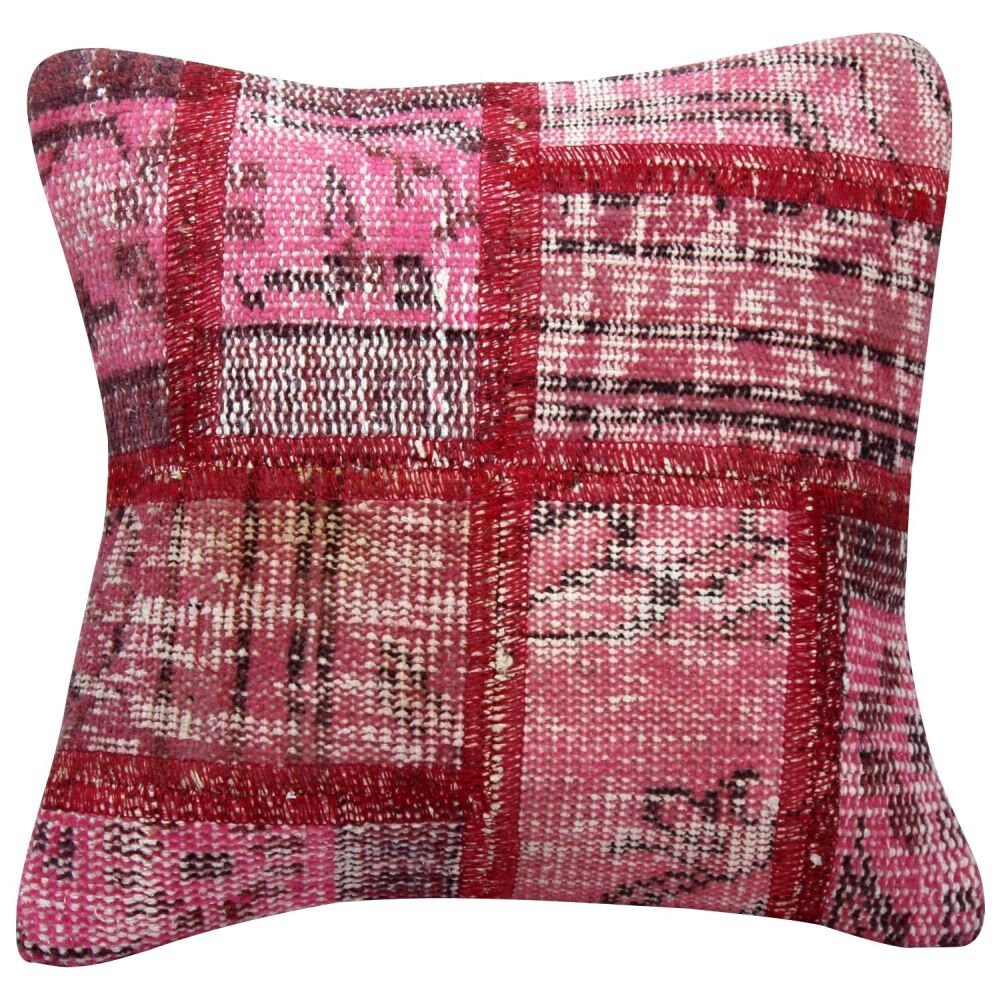 Pink Kilim Pillow Cover 16x16: Hand-Woven Turkish Wool Throw