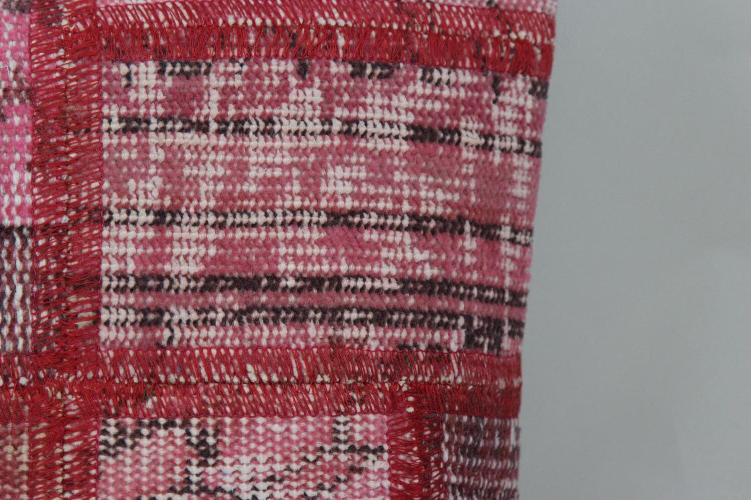 Pink Kilim Pillow Cover 16x16: Hand-Woven Turkish Wool Throw