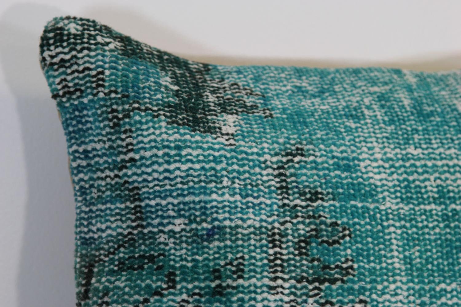 Turquoise Wool Pillow Cover: 20" Vintage Turkish Kilim Pillowcase