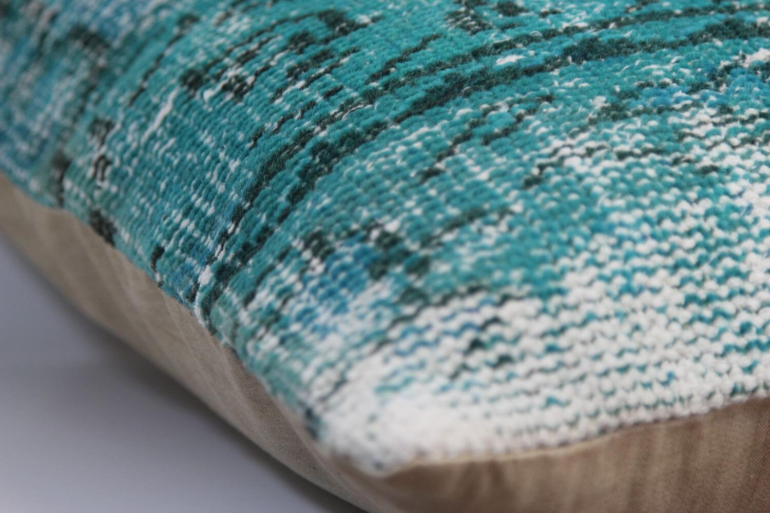 Turquoise Wool Pillow Cover: 20" Vintage Turkish Kilim Pillowcase