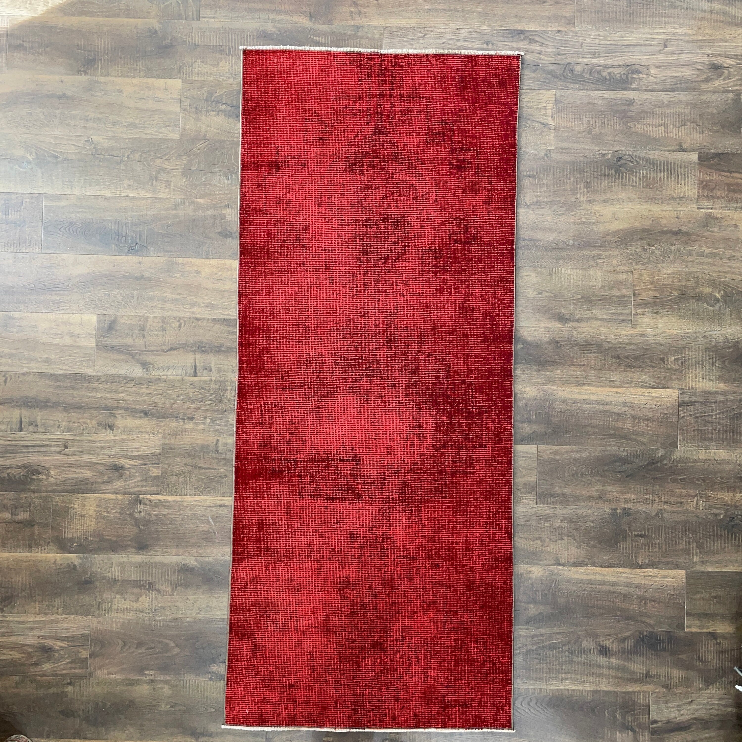 Hand-Knotted Over-Dyed Red Turkish Wool Runner Rug (3x7)