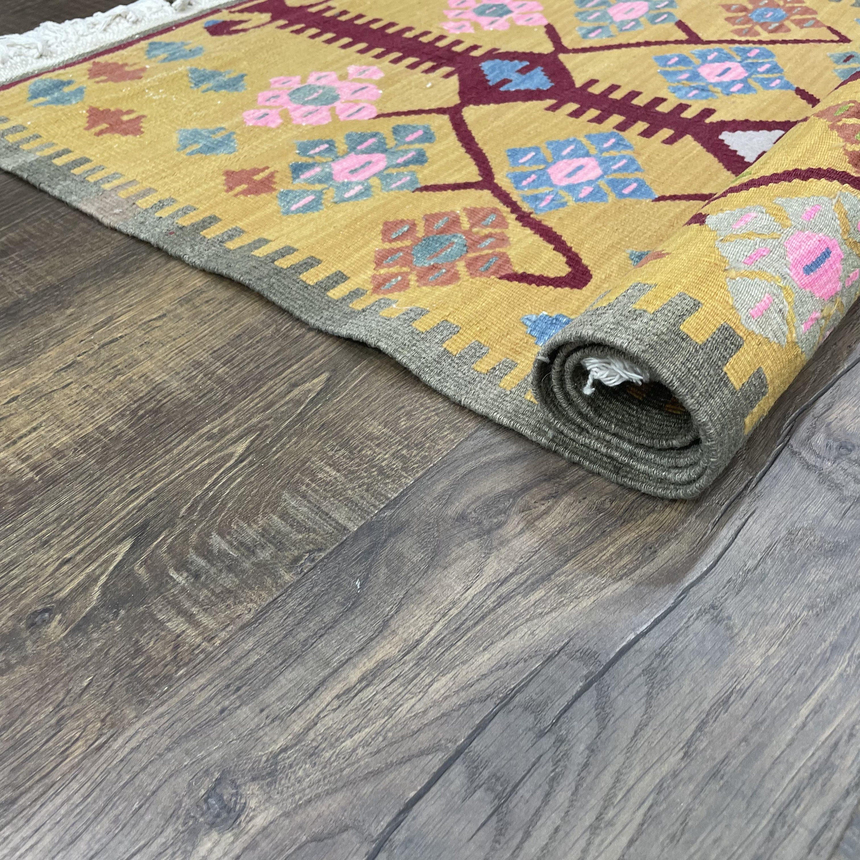 Vintage Turkish Kilim Runner Rug: Tree of Life Wool Flatweave (2.2x4.4 Ft)