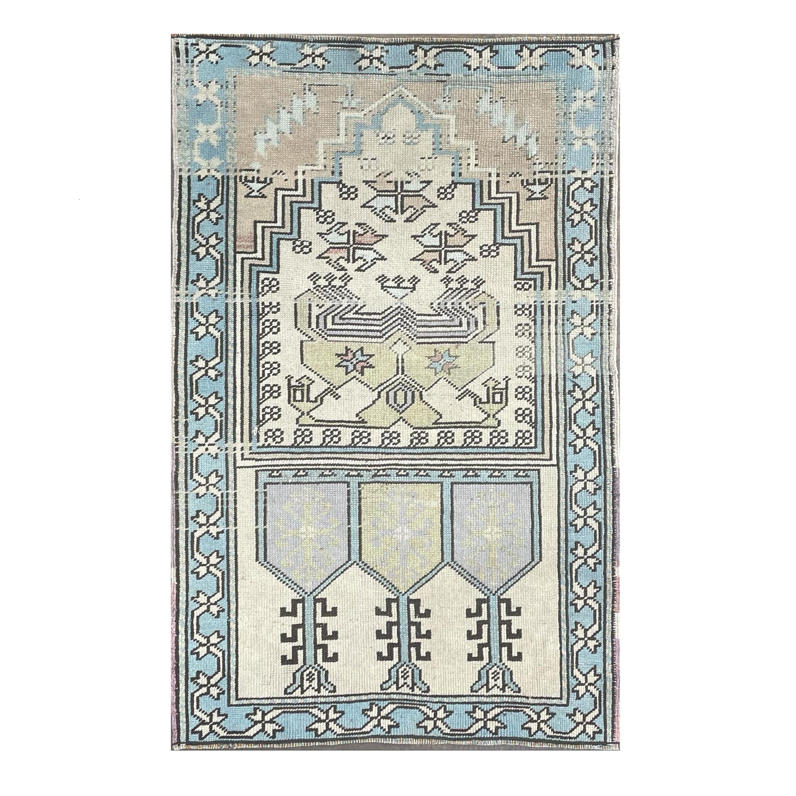 Hand-Knotted Wool Rug (3x5): Vintage Turkish Oastel Neutral Blue