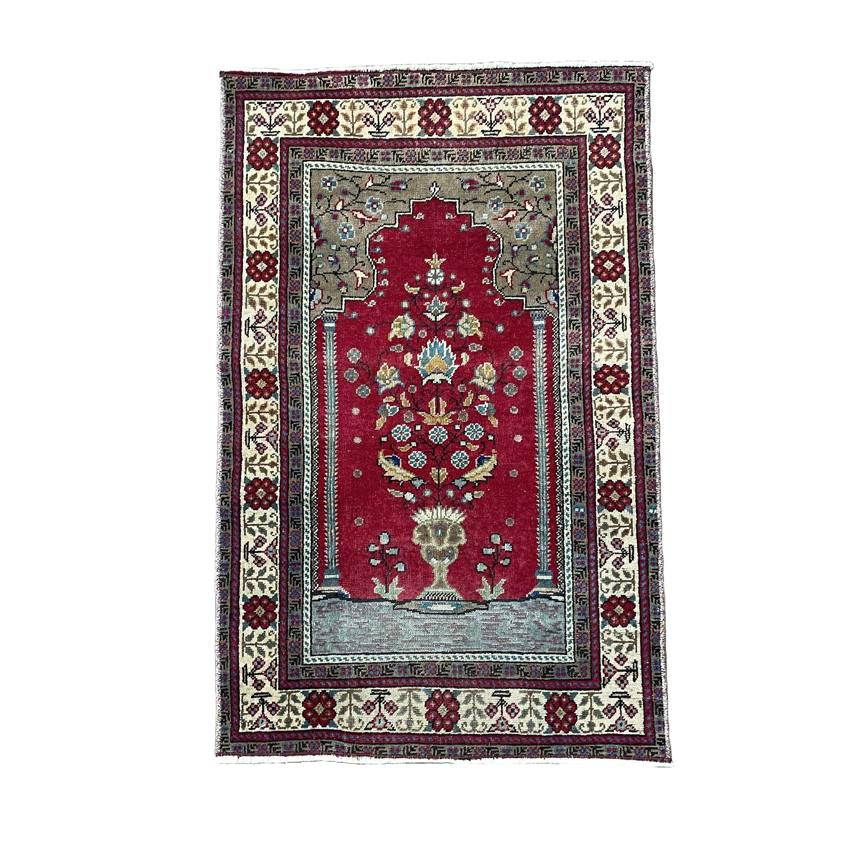 Hand-Knotted Turkish Wool Rug 2.3x3.6 ft: Vintage Floral Design