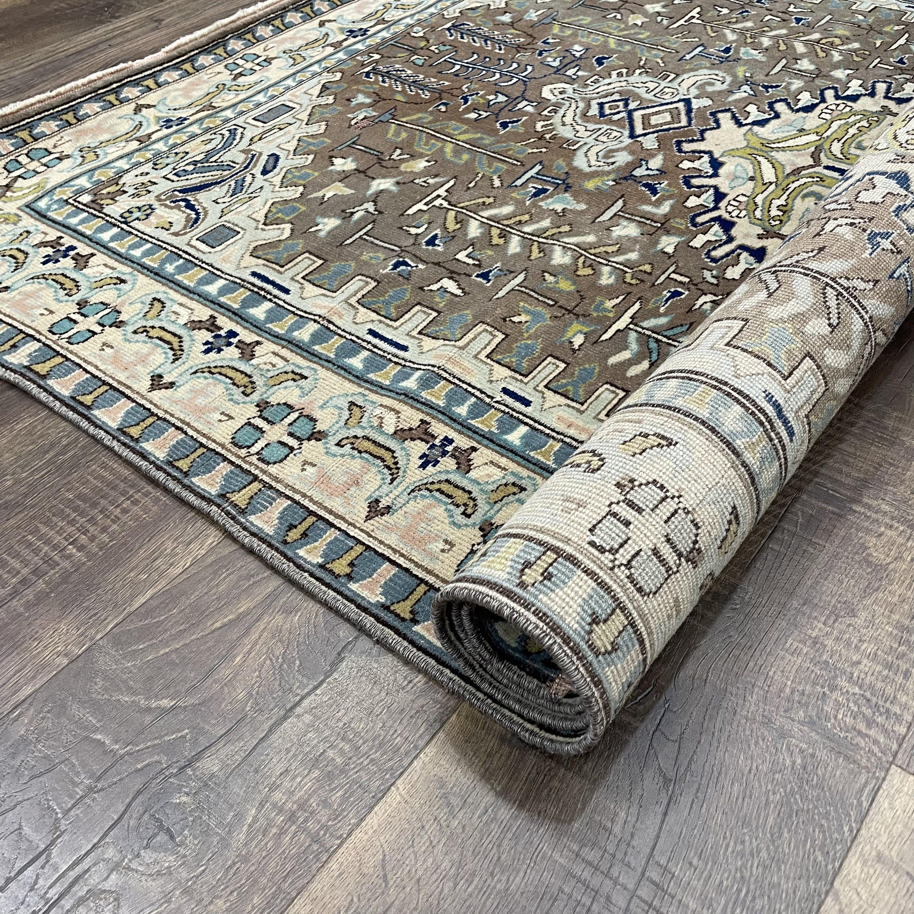 Hand-Knotted Turkish Area Rug: Vintage Anatolian Gray Taupe Wool (4’2”x5’4”)