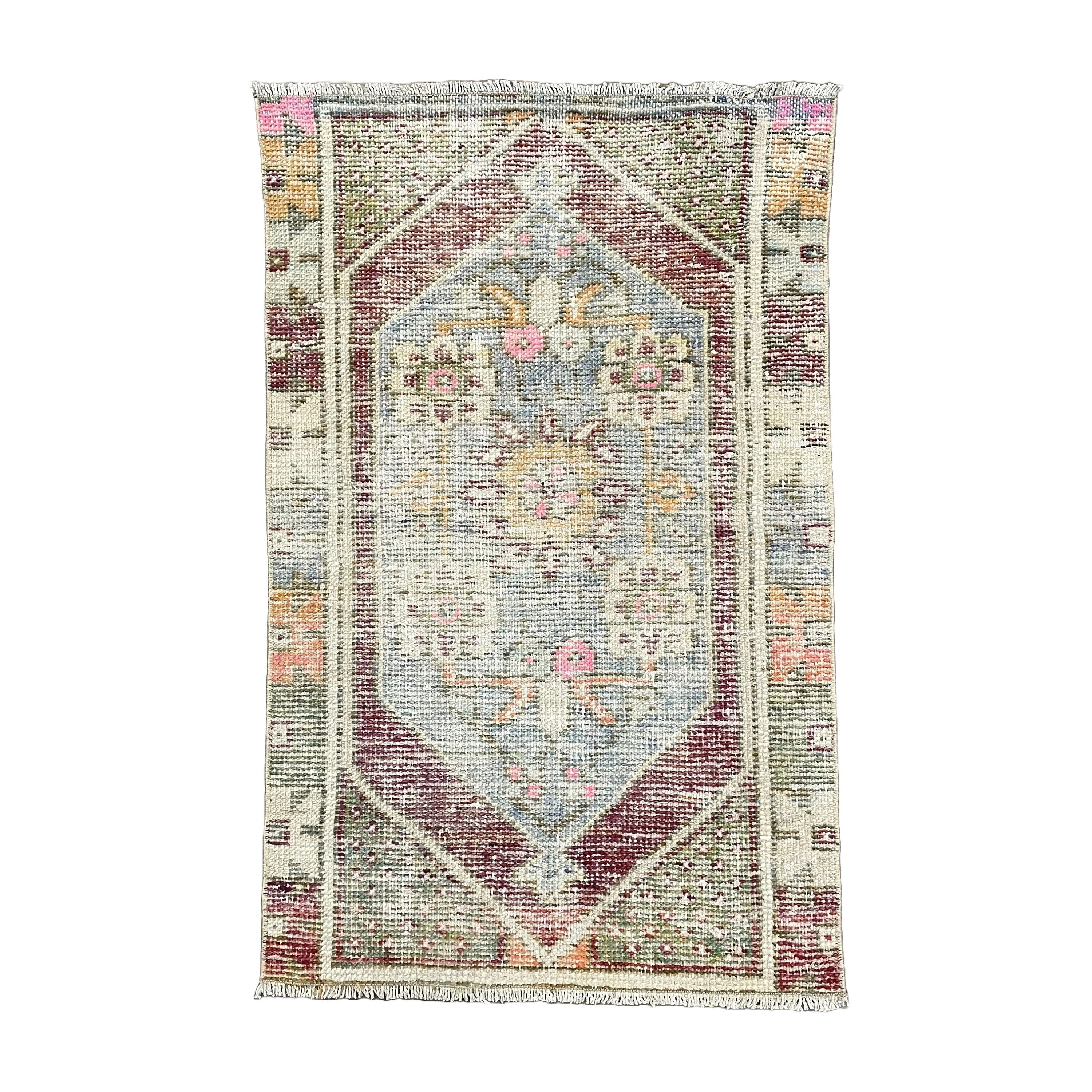 Hand Knotted Turkish Wool Rug: 2x3 Vintage Boho Decor