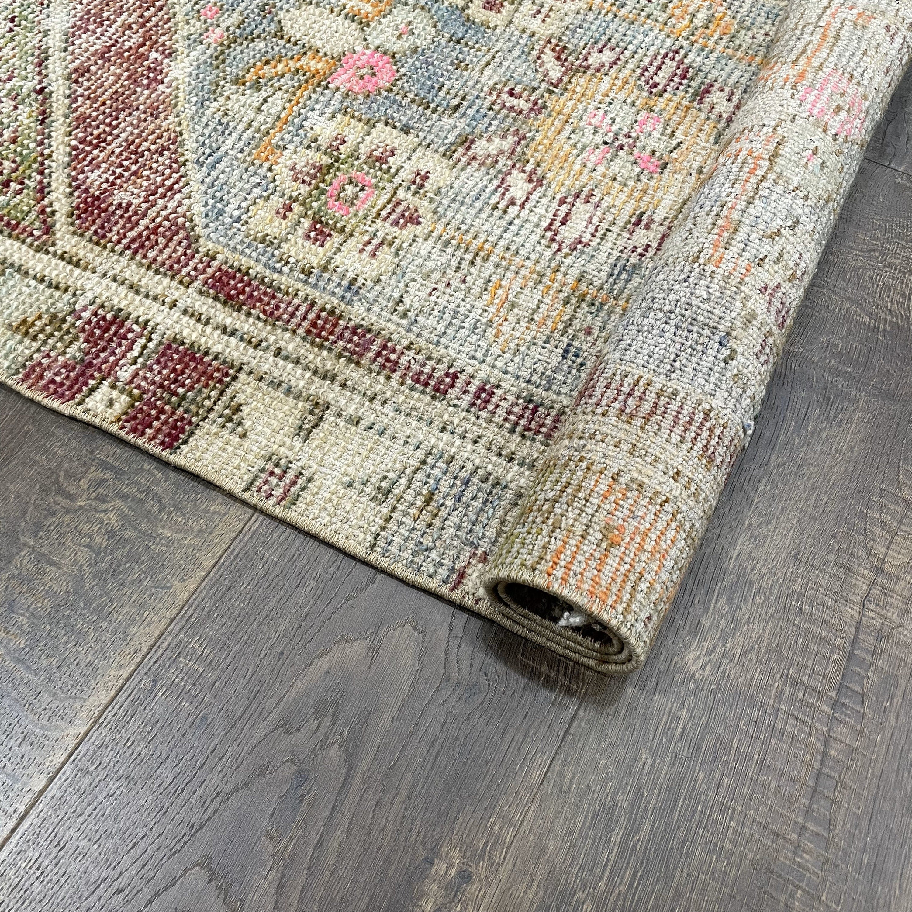Hand Knotted Turkish Wool Rug: 2x3 Vintage Boho Decor
