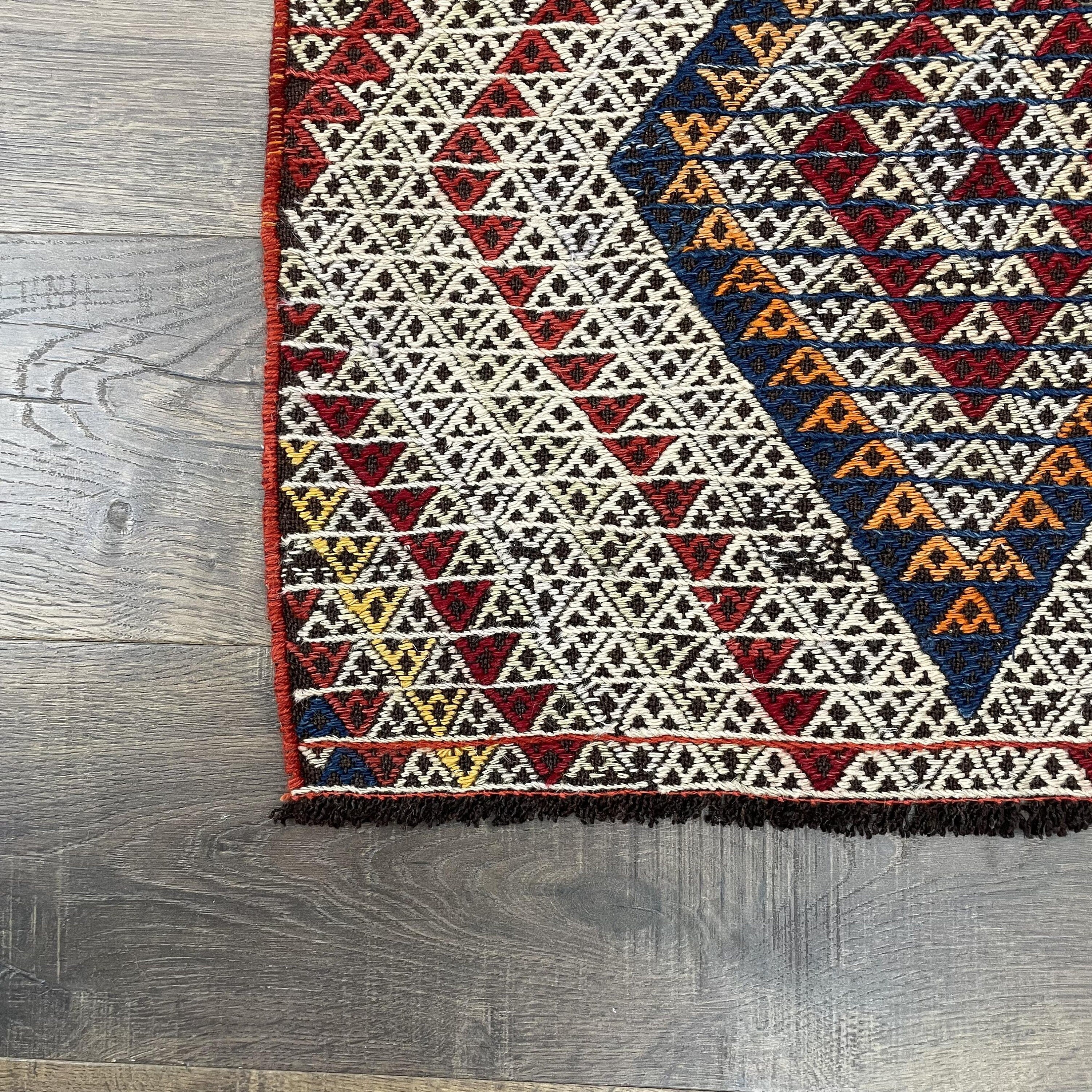 Vintage Turkish Kilim Runner Rug: Embroidered Wool Flat Weave (2.2x5.5 Ft)