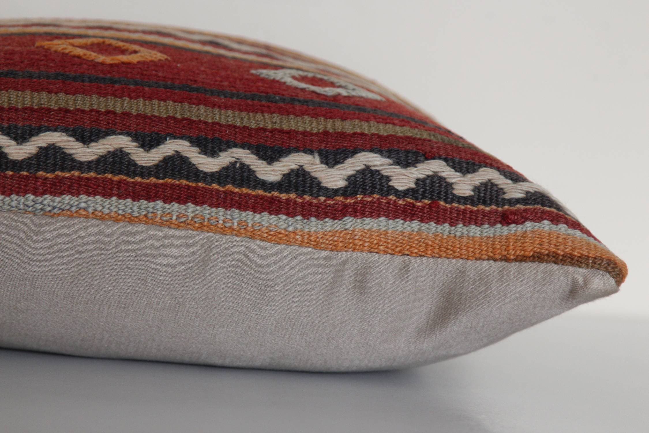 1970s-mediterranean-handmade-kilim-rug-pillow | Handmade Pillow Cover | 16x16 Inches | Decorative Wool Cotton Pillowcase for Sofa Decor