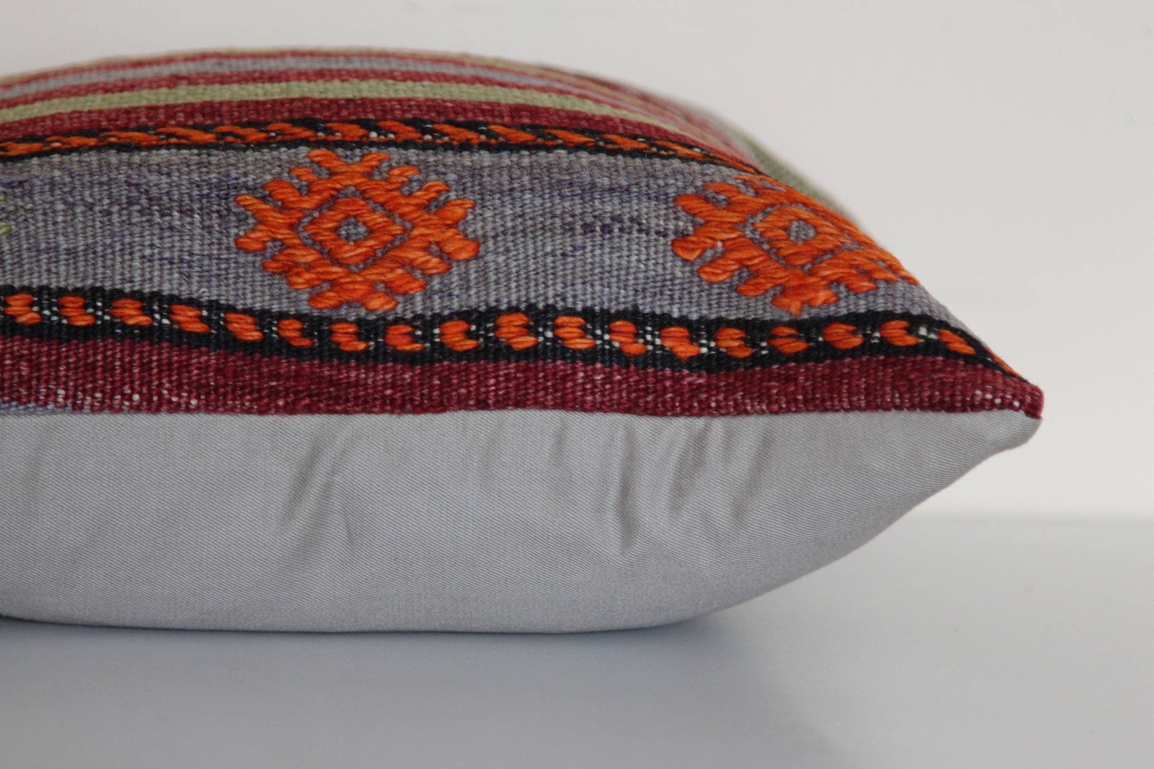 1970s-mediterranean-kilim-pillow-cover | Handmade Pillow Cover | 16x16 Inches | Decorative Wool Cotton Pillowcase for Sofa Decor