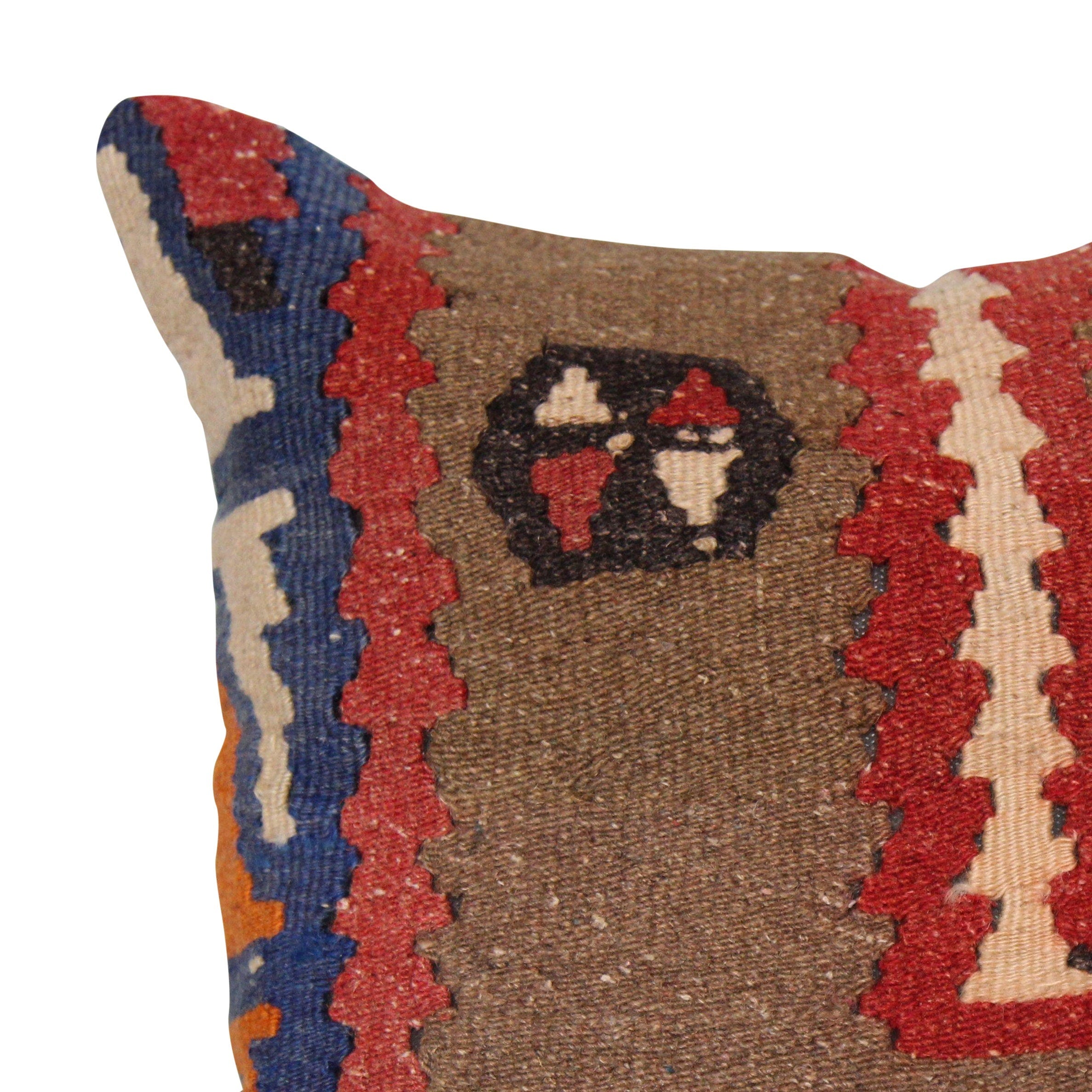 Square Turkish Kilim Pillow Cover: Vintage Wool, Handmade 16x16