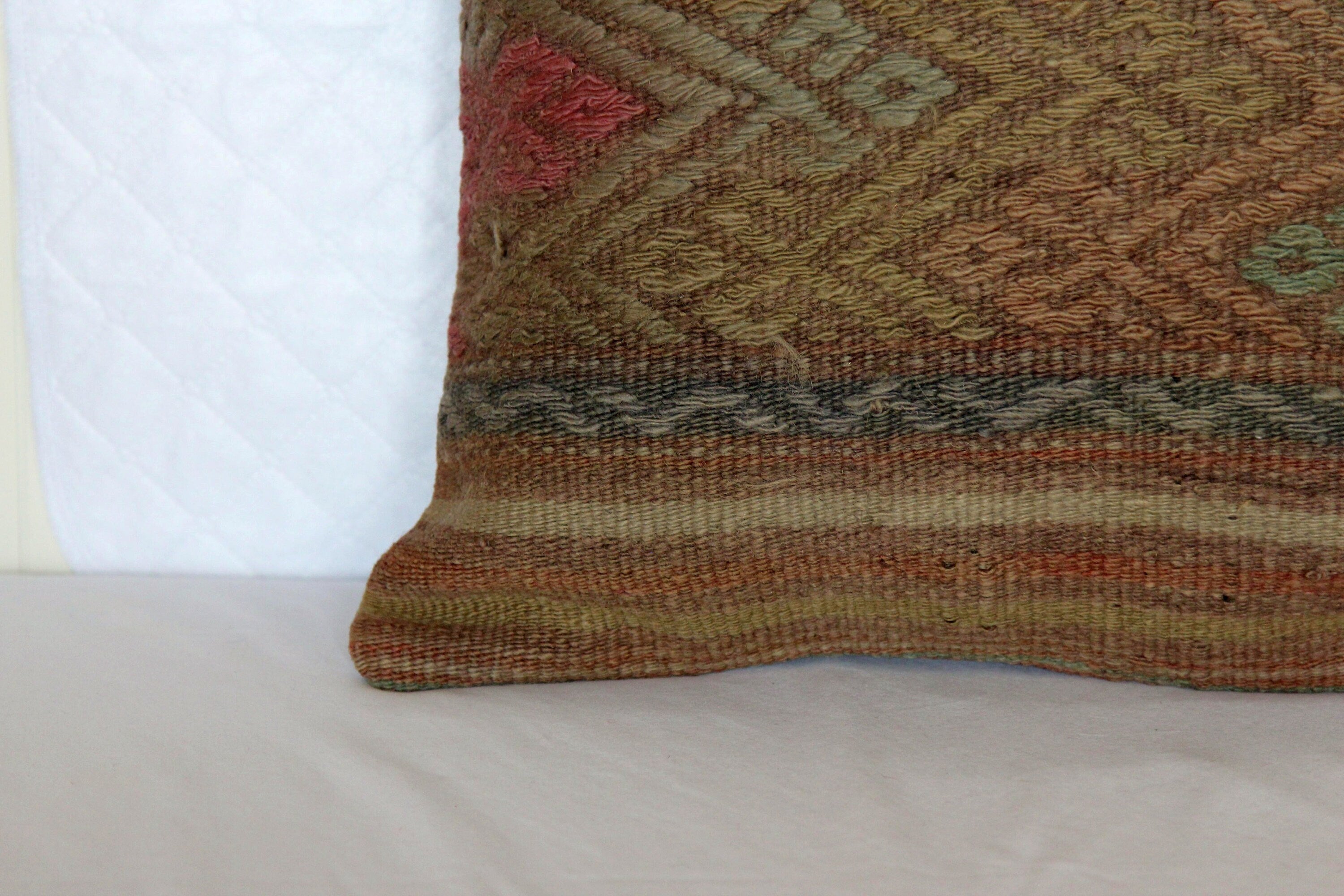 Vintage Kilim Pillow Cover: Handwoven Wool Turkish Pillowcase (16x16 Inches)