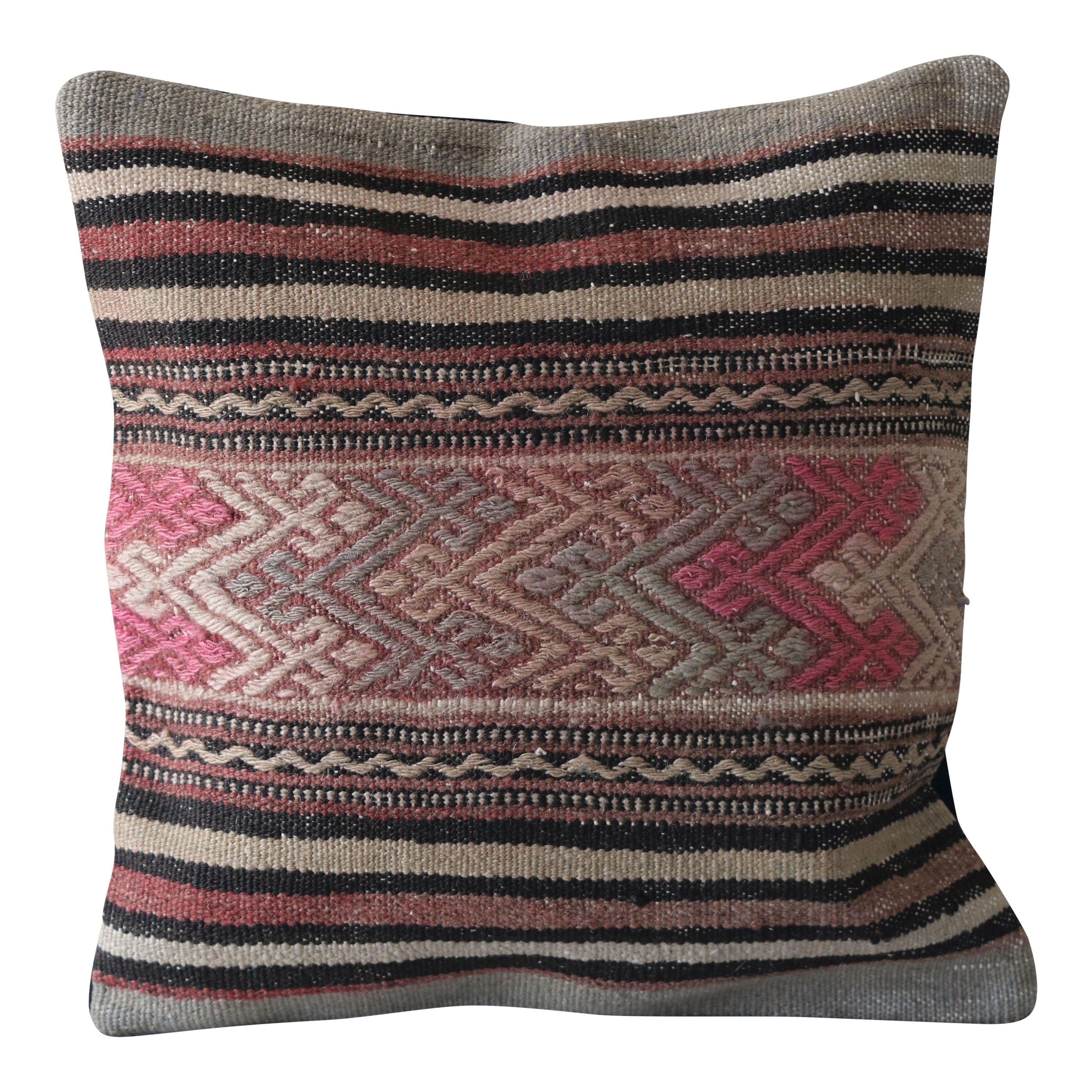 Vintage Kilim Pillow Cover 16x16: Handwoven Turkish Rug Pillow