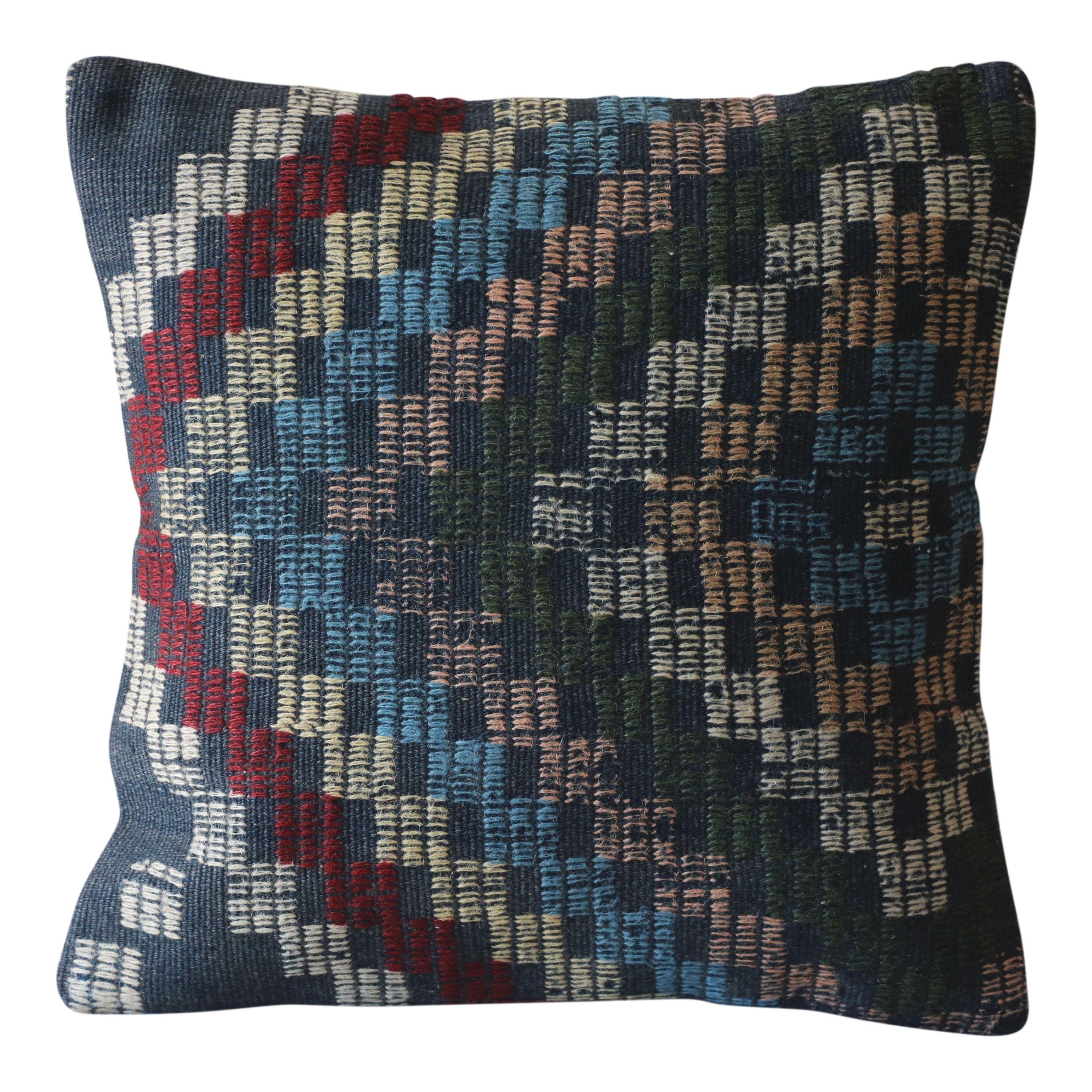 Vintage Kilim Pillow Cover 16x16: Handwoven Turkish Wool Accent