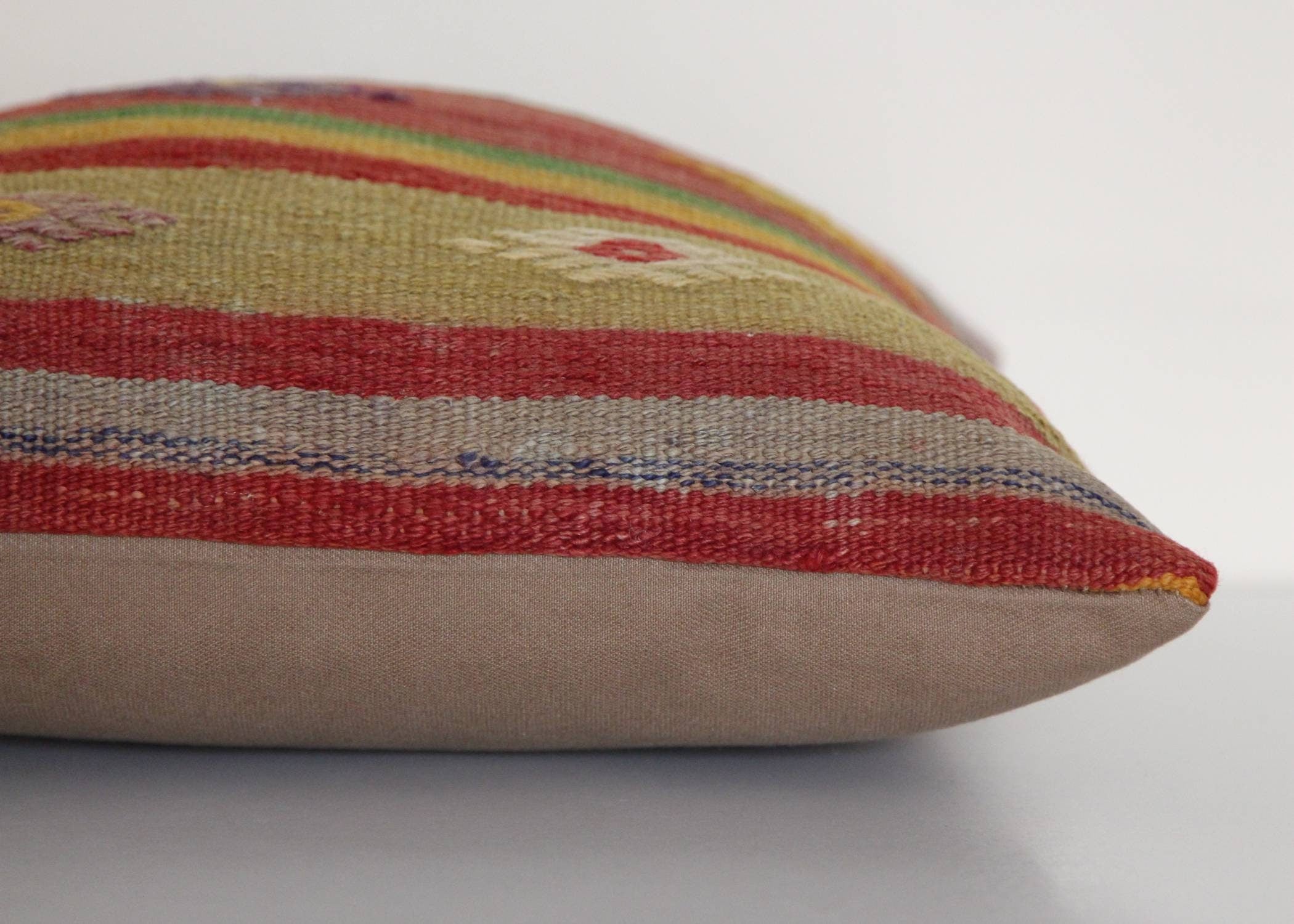 Vintage Rug Pillow Cover - Hand-Knotted Wool Kilim Cushion 16x16