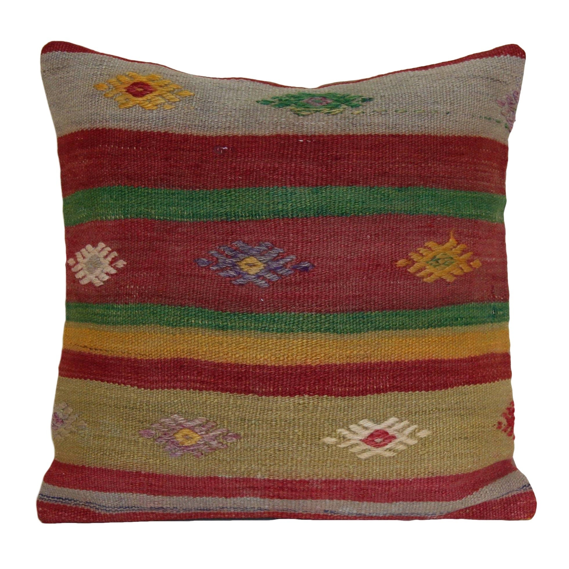 Vintage Rug Pillow Cover - Hand-Knotted Wool Kilim Cushion 16x16
