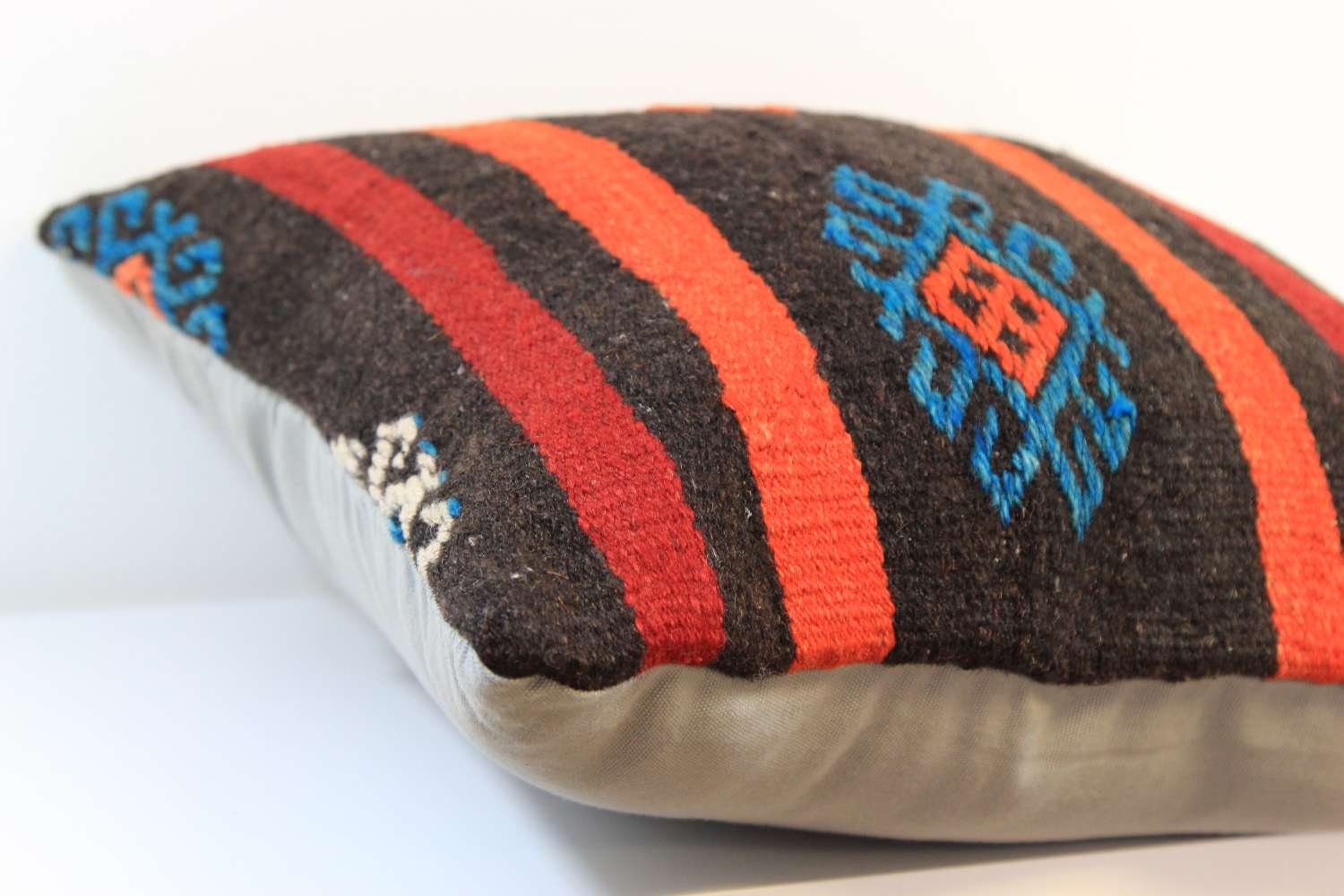 Vintage Kilim Pillow Cover 16x16: Handwoven Wool Embroidered Cushion