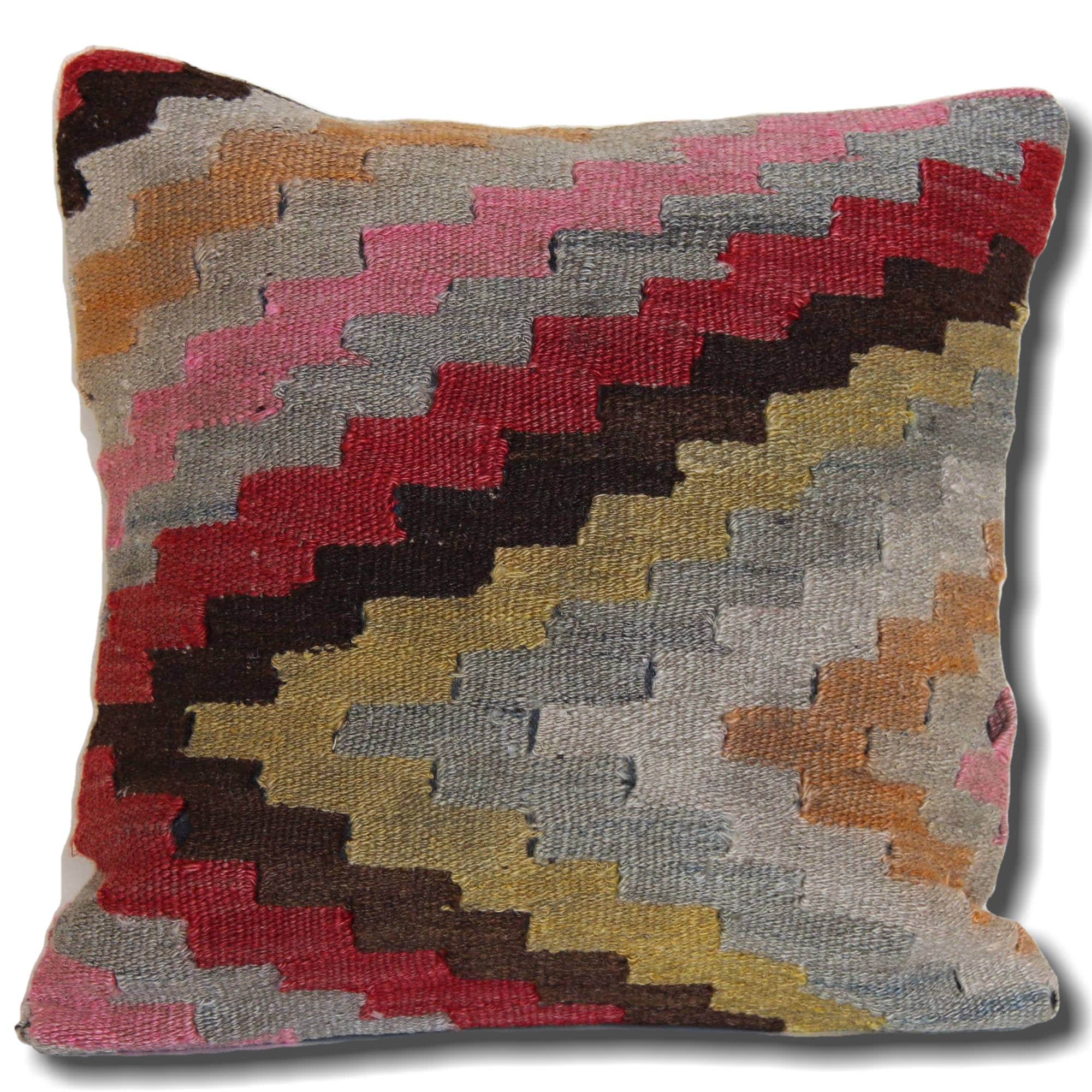 Vintage Kilim Pillow Cover 16x16: Handwoven Wool Accent Pillow